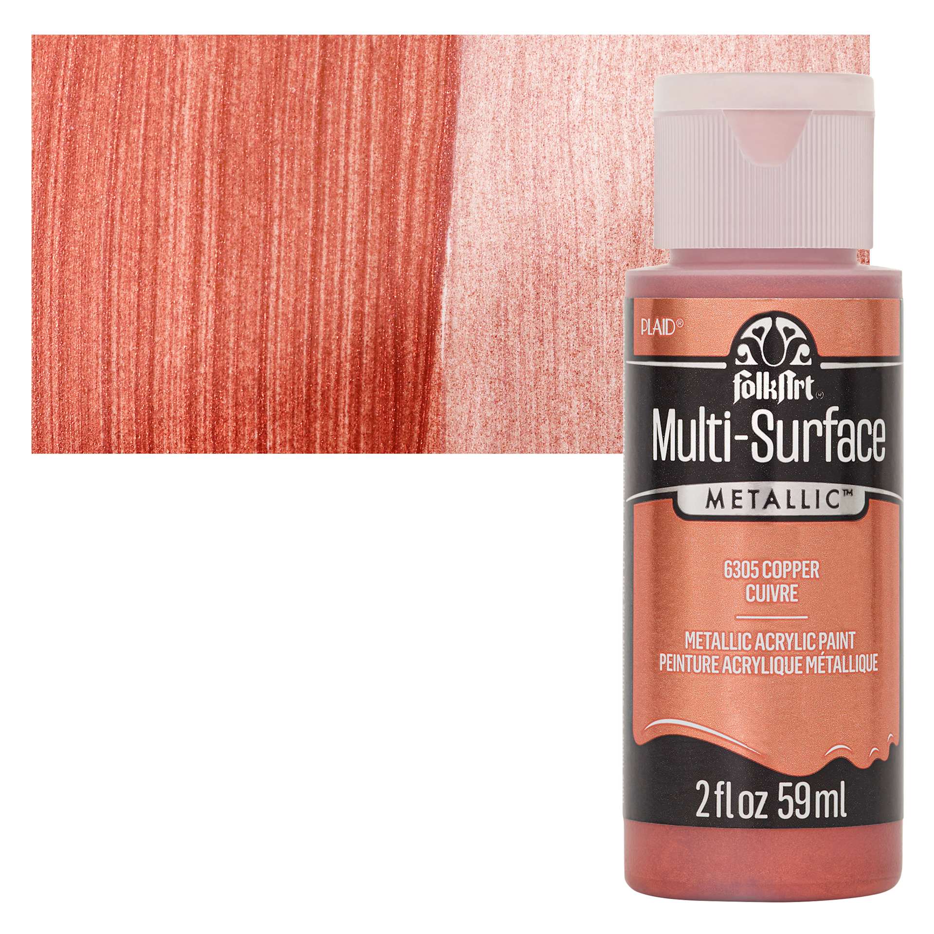 FolkArt Multi-Surface Metallic Acrylic Paint - Copper, 59 ml bottle and swatch