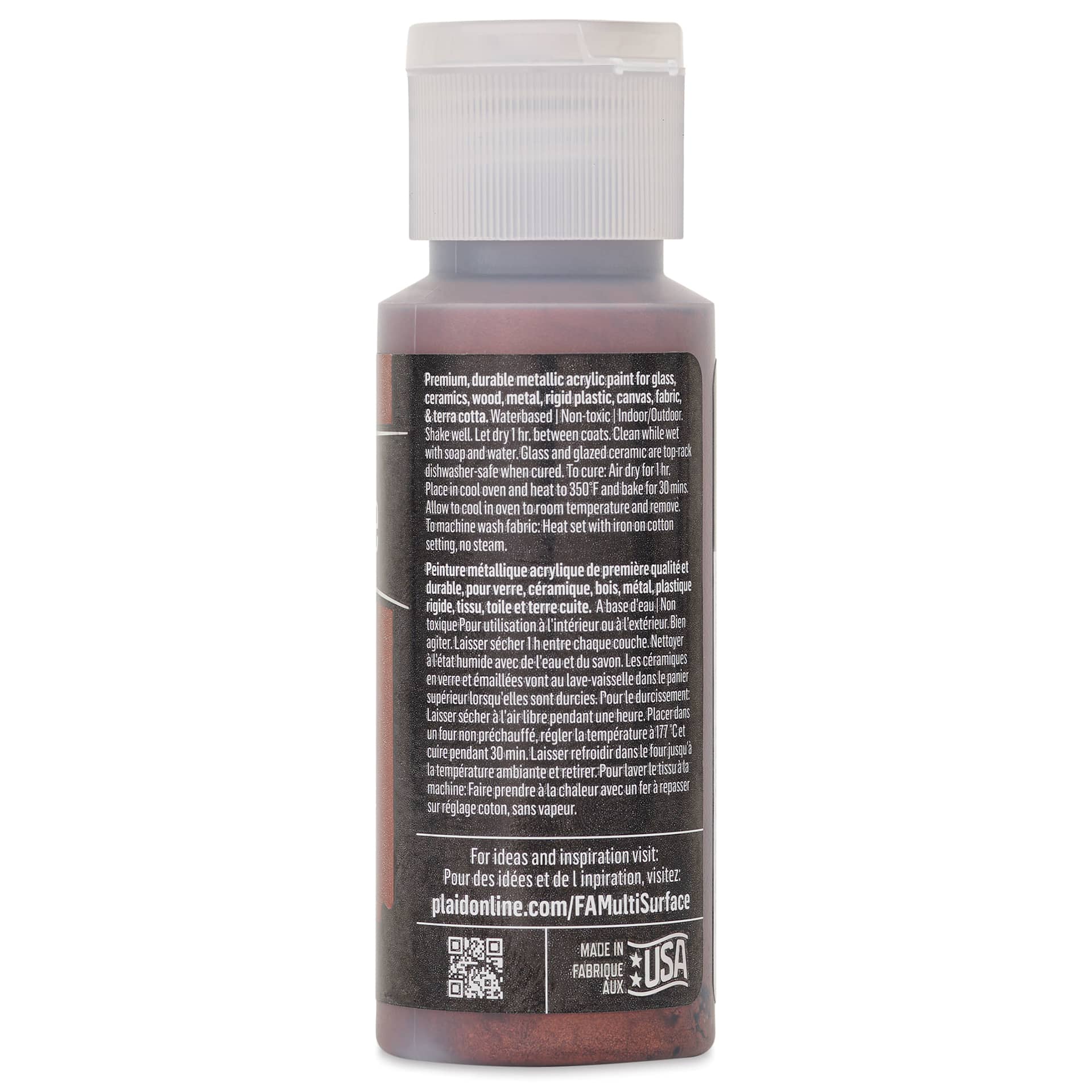 FolkArt Multi-Surface Metallic Acrylic Paint - Antique Copper, 59 ml bottle back