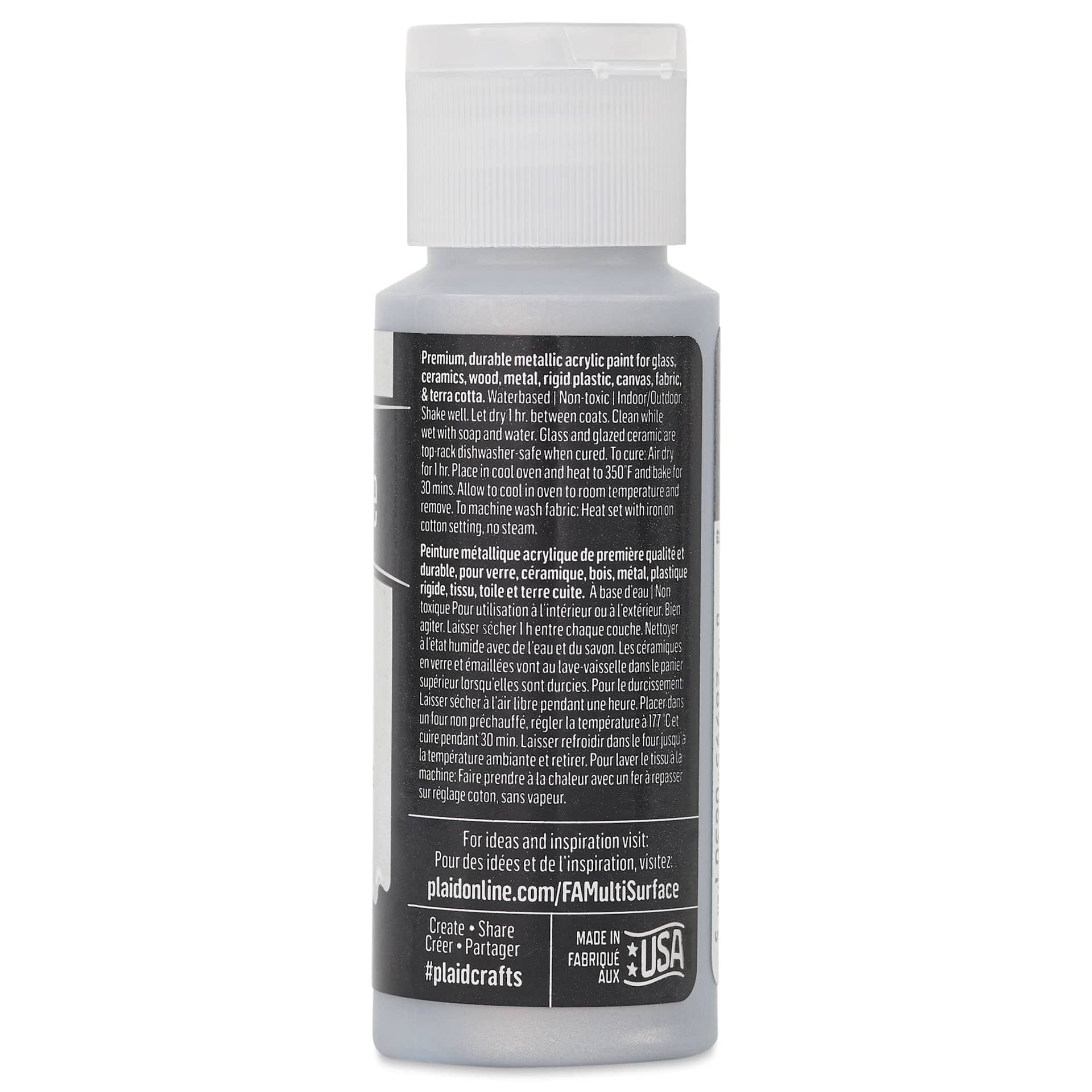FolkArt Multi-Surface Metallic Acrylic Paint - Platinum, 59 ml - back of bottle