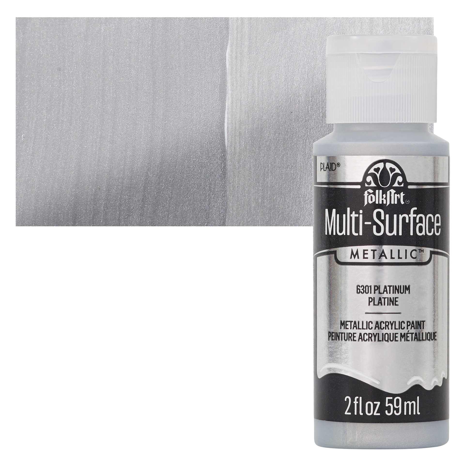 FolkArt Multi-Surface Metallic Acrylic Paint - Platinum - bottle and swatch