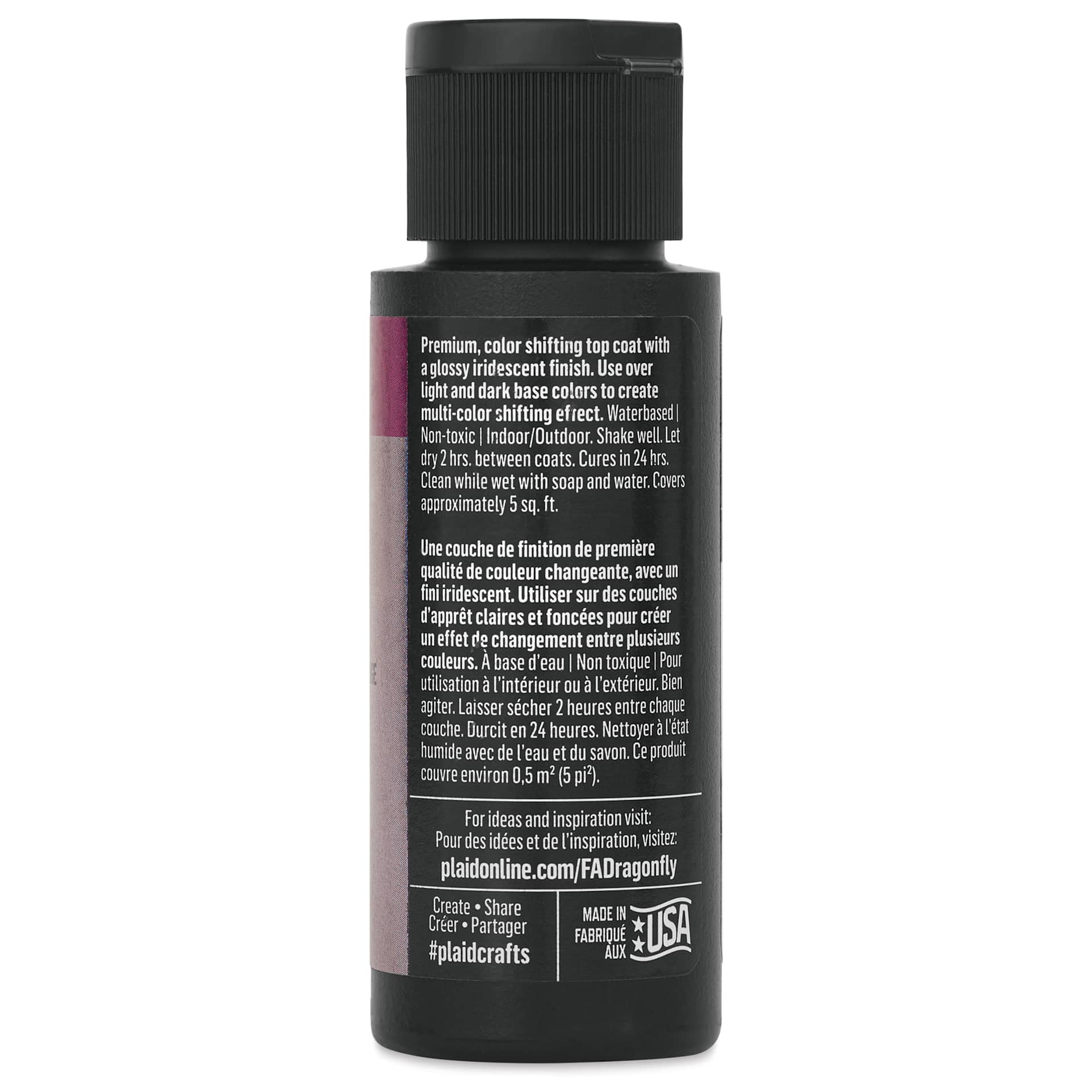 FolkArt Dragonfly Iridescent Acrylic Top Coat Glaze - Gold Red Violet, 59 ml bottle back