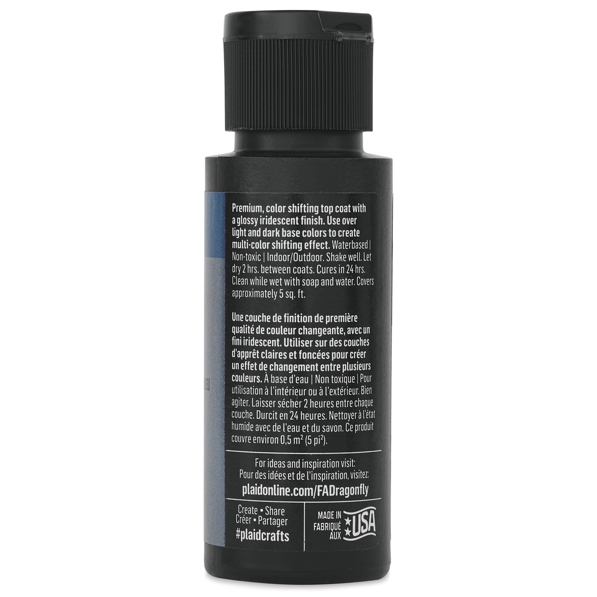 FolkArt Dragonfly Iridescent Acrylic Top Coat Glaze - Red Violet Blue, 59 ml bottle back