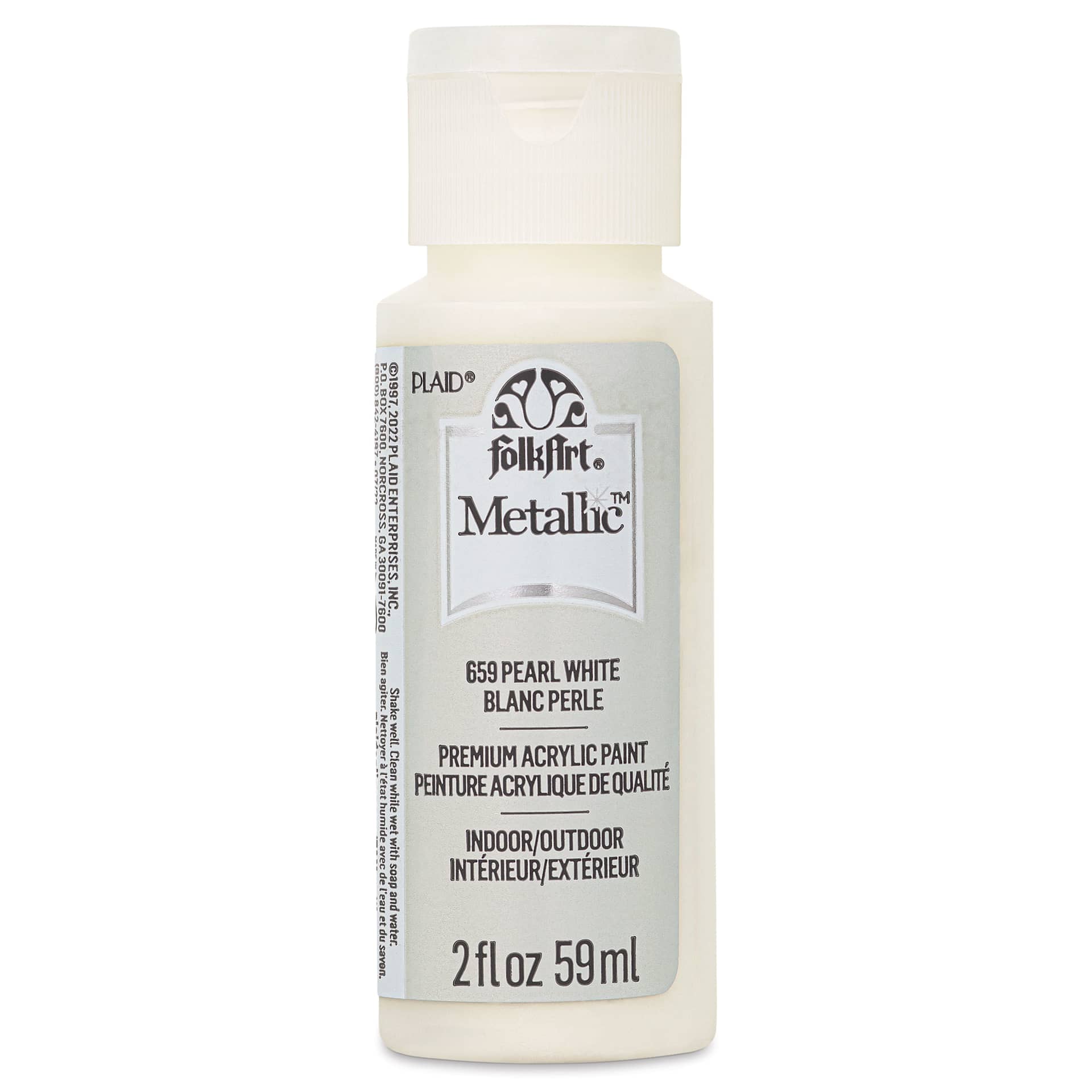 FolkArt Metallic Acrylic Paint - Pearl White, 59 ml - front of bottle