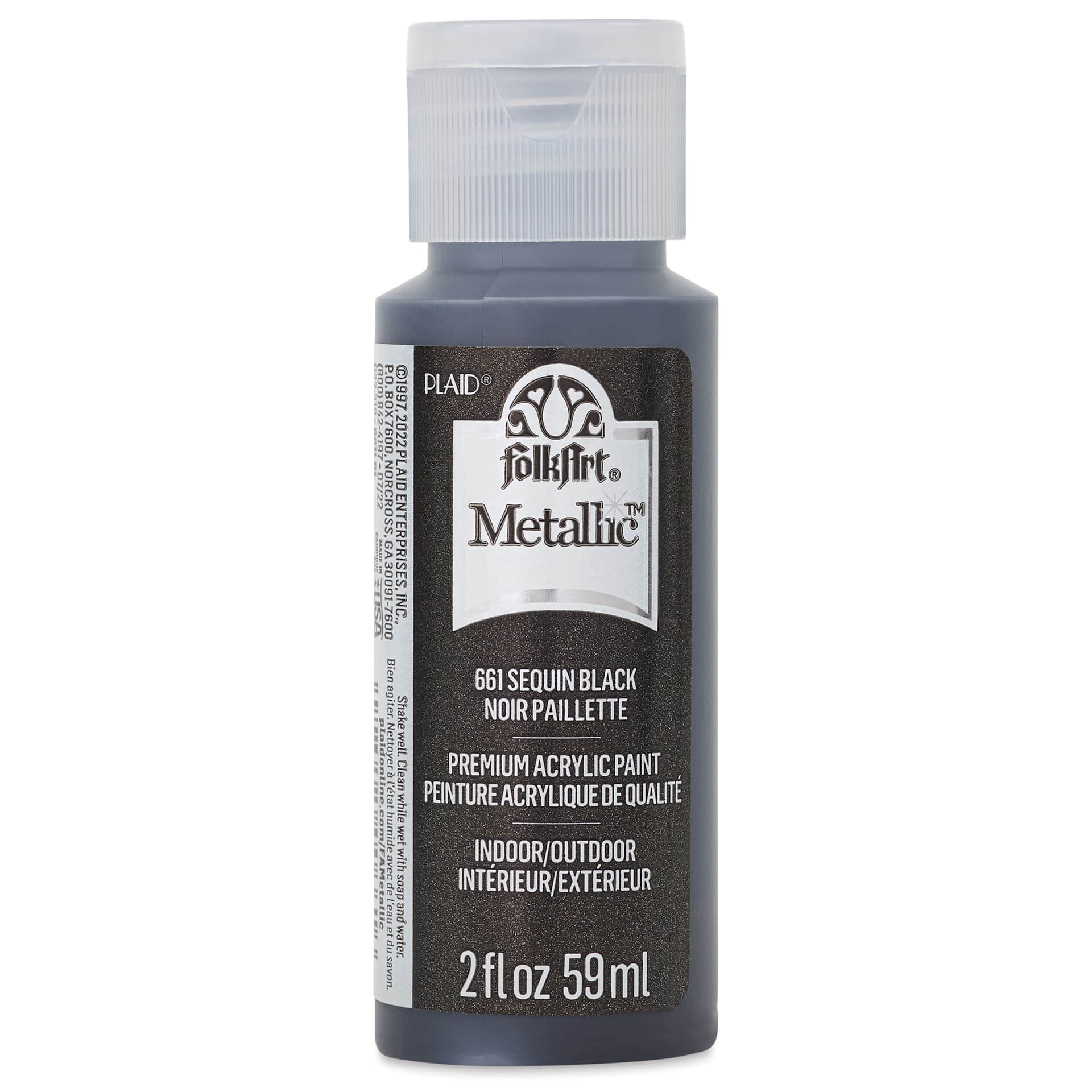 FolkArt Metallic Acrylic Paint - Sequin Black, 59 ml - front of bottle