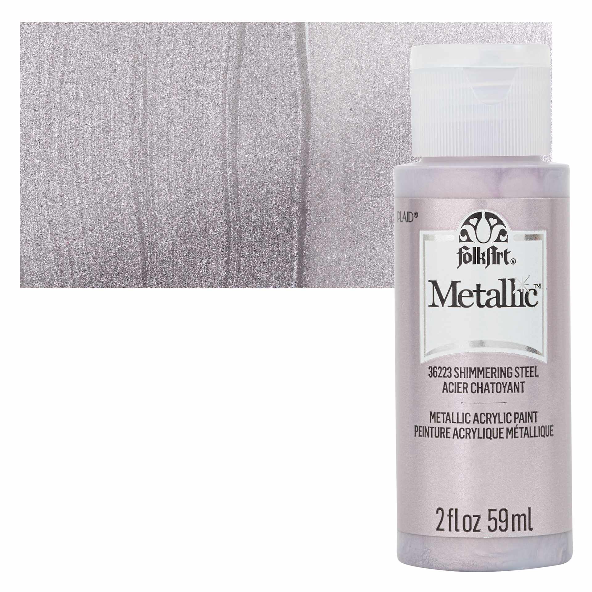 FolkArt Metallic Acrylic Paint - Shimmering Steel - bottle and swatch