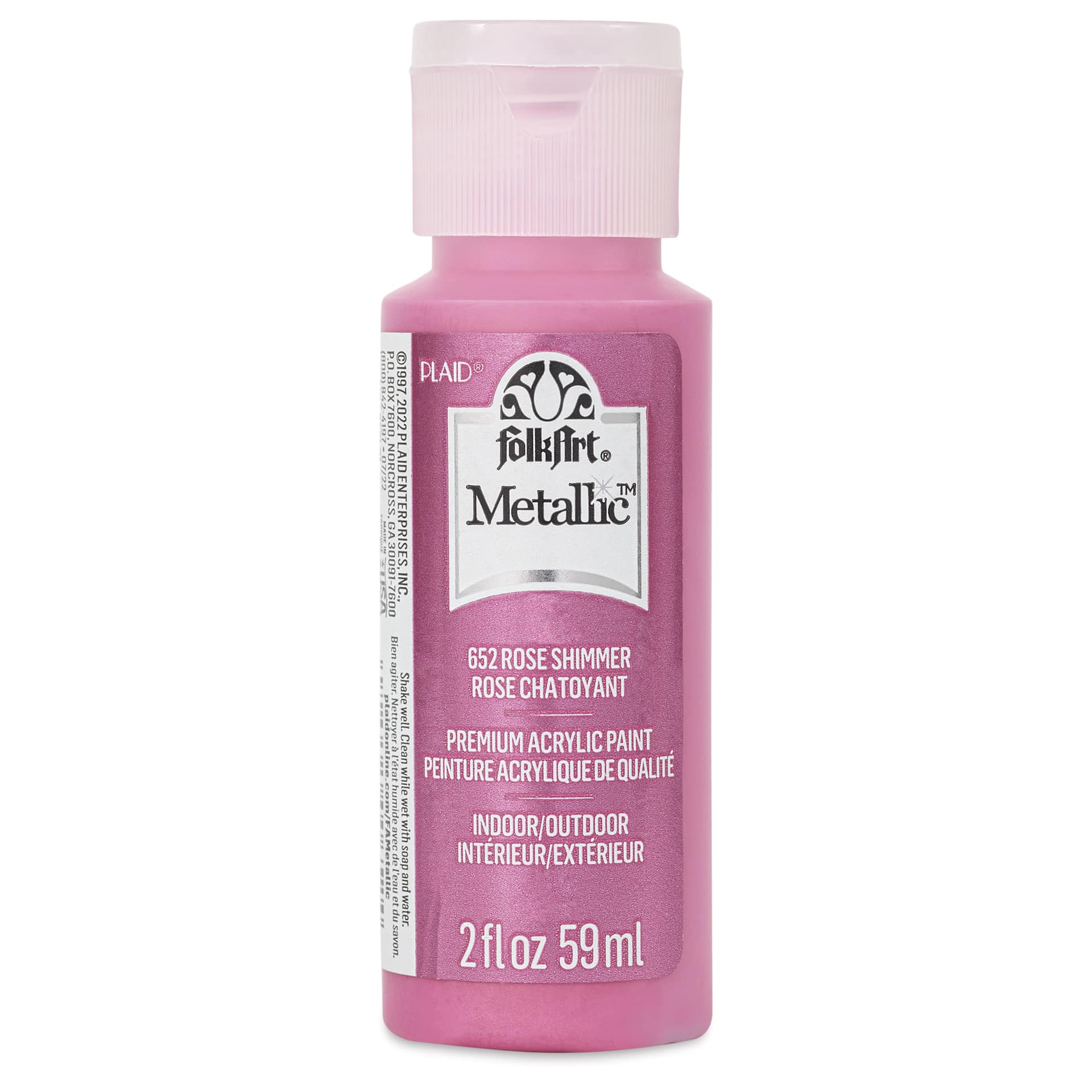 FolkArt Metallic Acrylic Paint - Rose, 59 ml - front of bottle