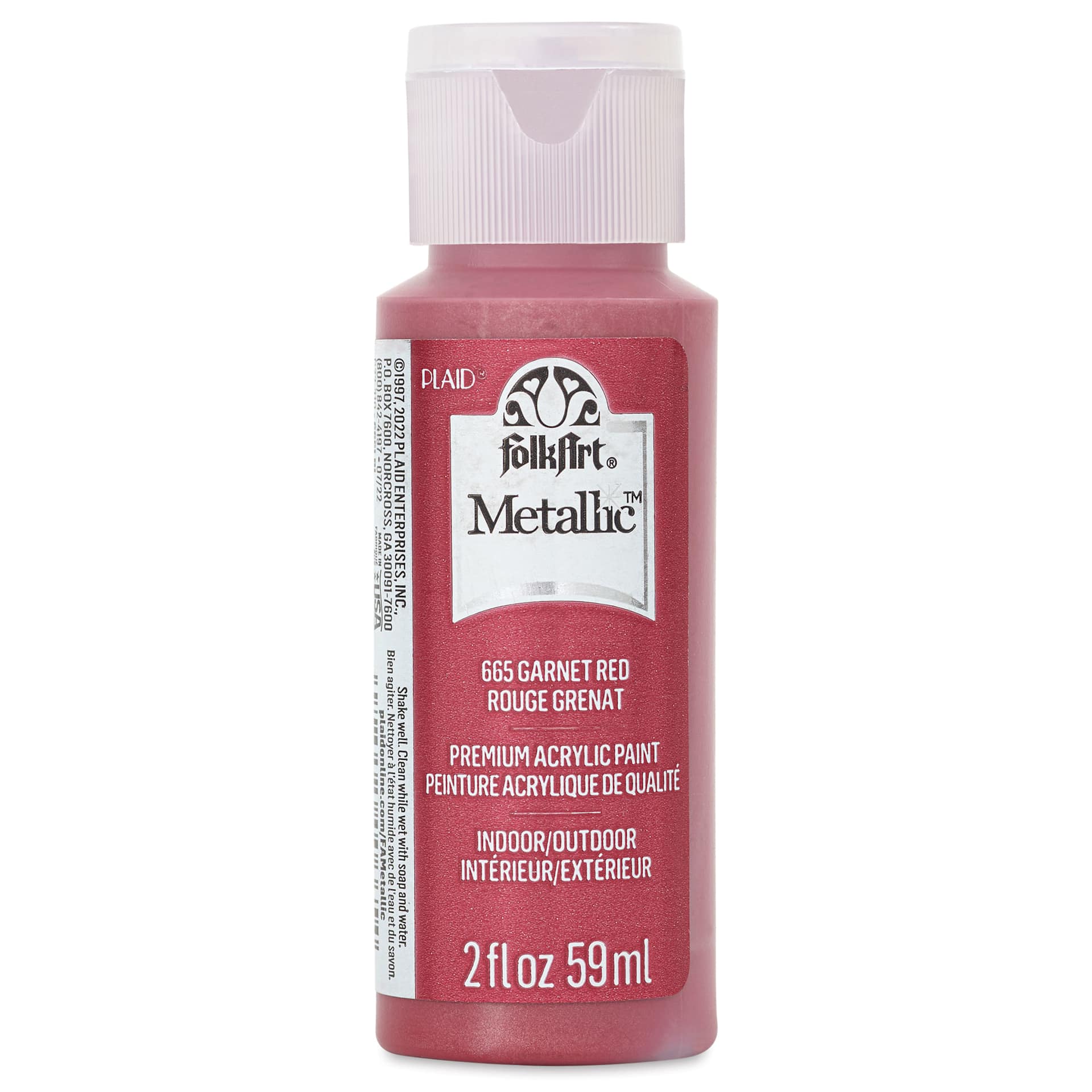 FolkArt Metallic Acrylic Paint - Garnet Red, 59 ml - front of bottle