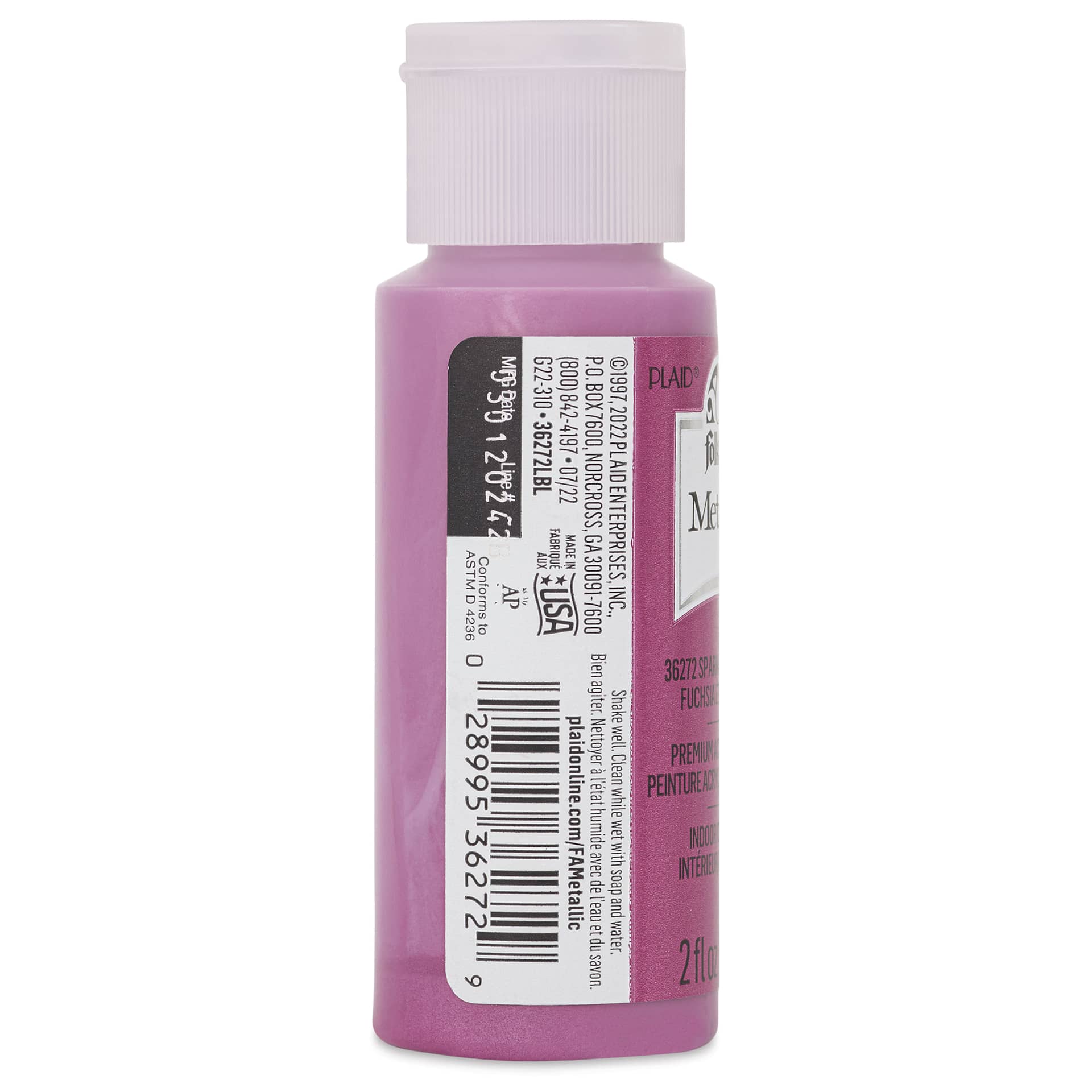 FolkArt Metallic Acrylic Paint - Sparkling Fuchsia, 59 ml bottle side