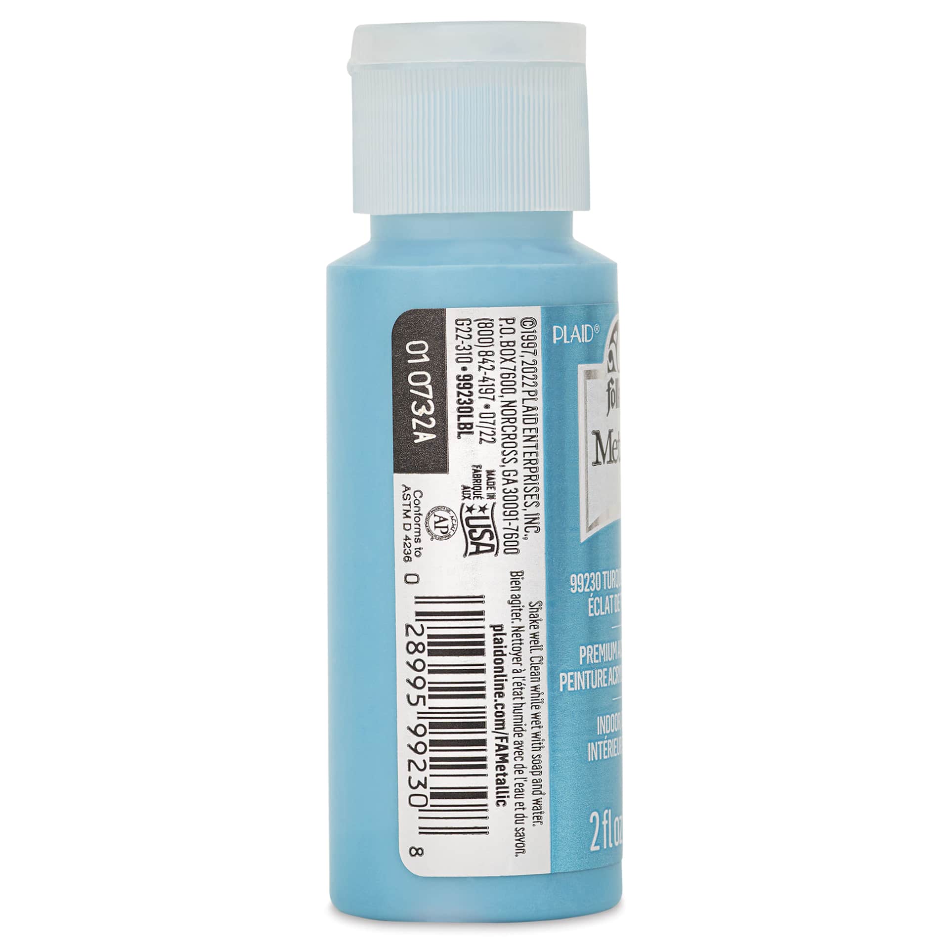 FolkArt Metallic Acrylic Paint - Turquoise Shimmer, 59 ml bottle side