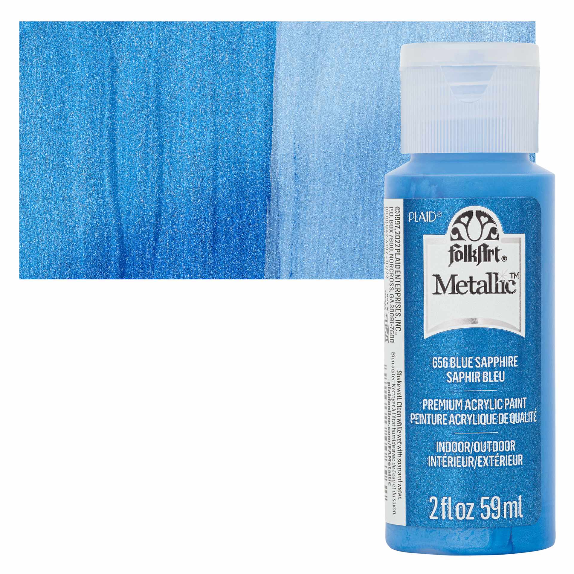 FolkArt Metallic Acrylic Paint - Blue Sapphire, 59 ml bottle and swatch