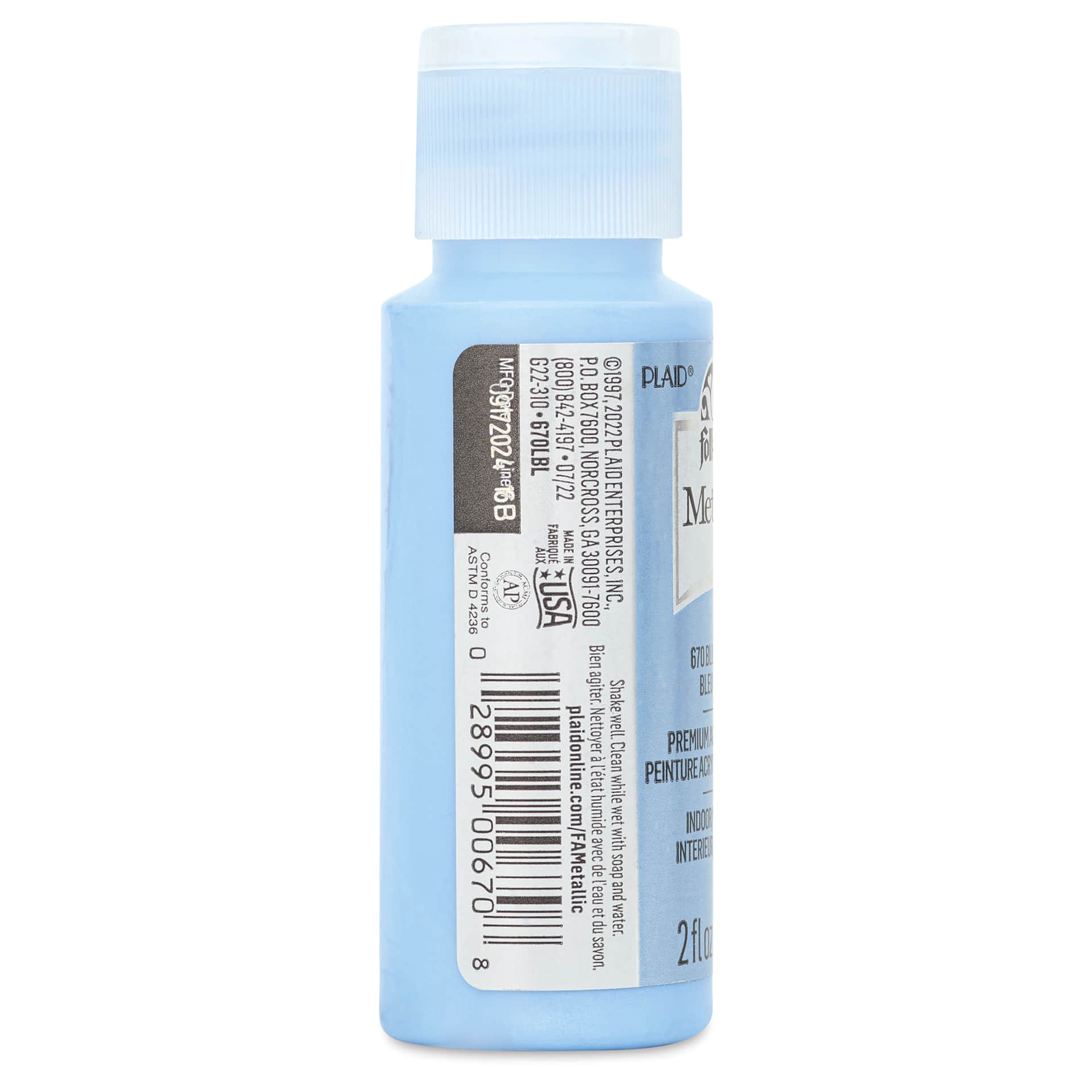 FolkArt Metallic Acrylic Paint - Blue Pearl, 59 ml bottle side