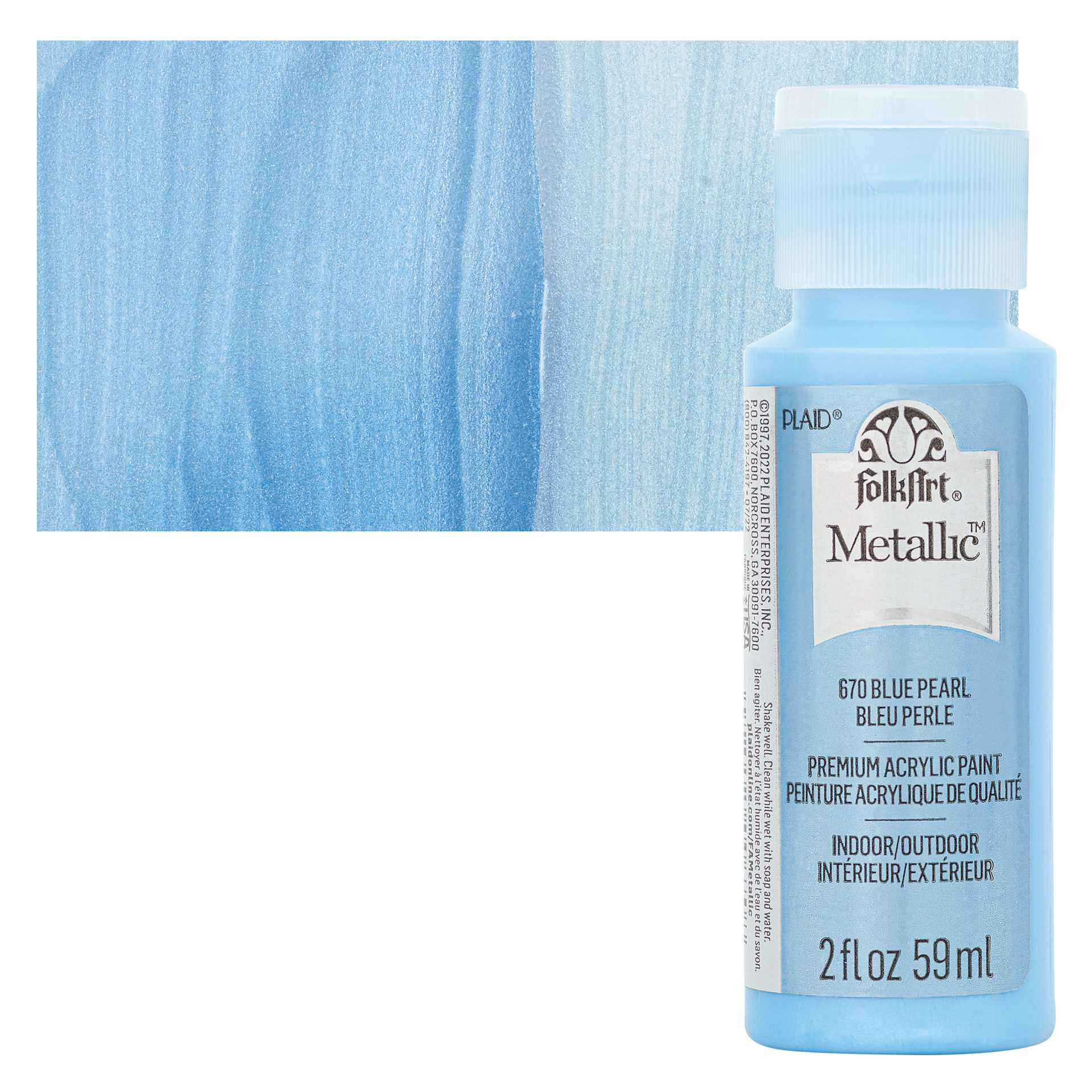 FolkArt Metallic Acrylic Paint - Blue Pearl, 59 ml bottle and swatch