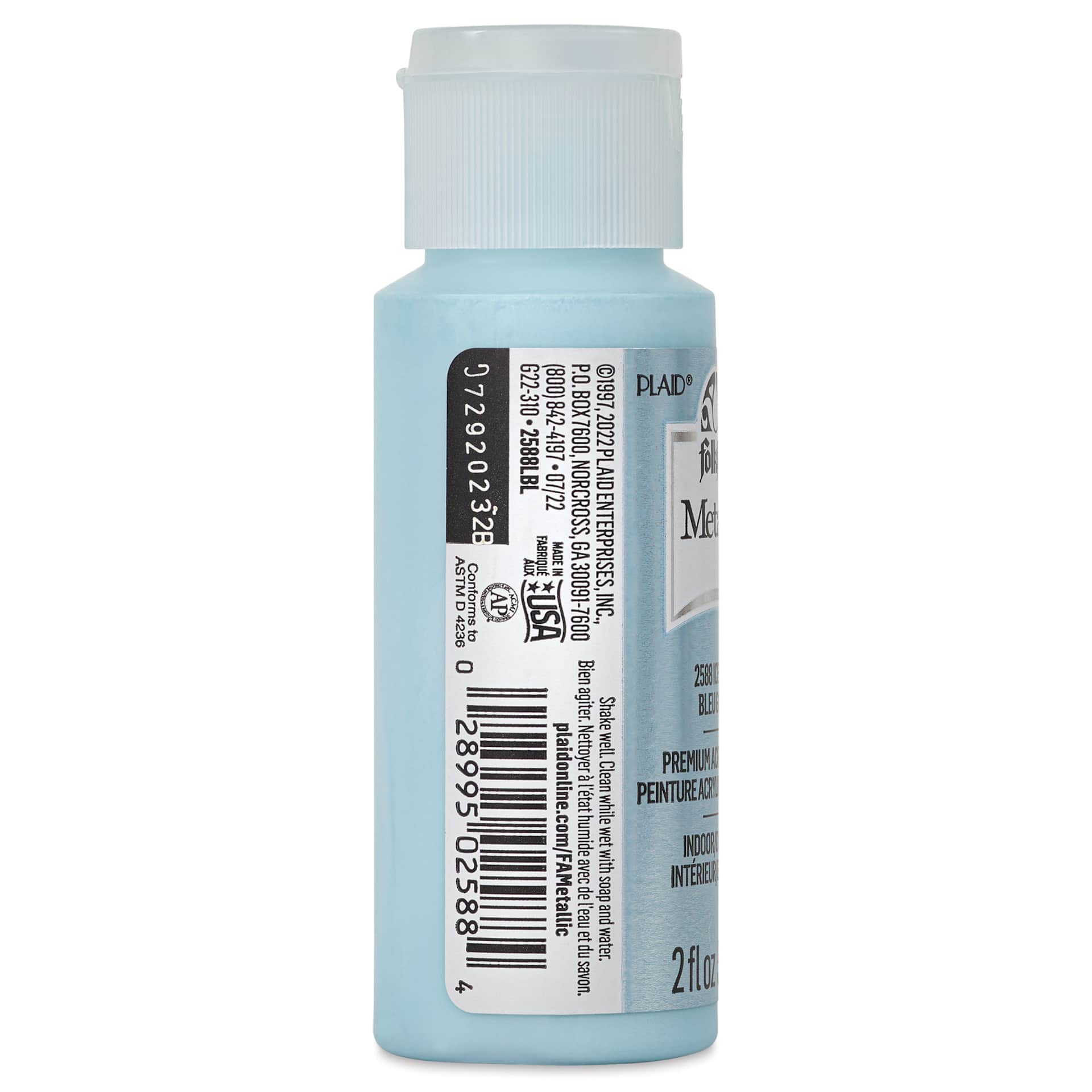 FolkArt Metallic Acrylic Paint - Ice Blue, 59 ml - back of bottle