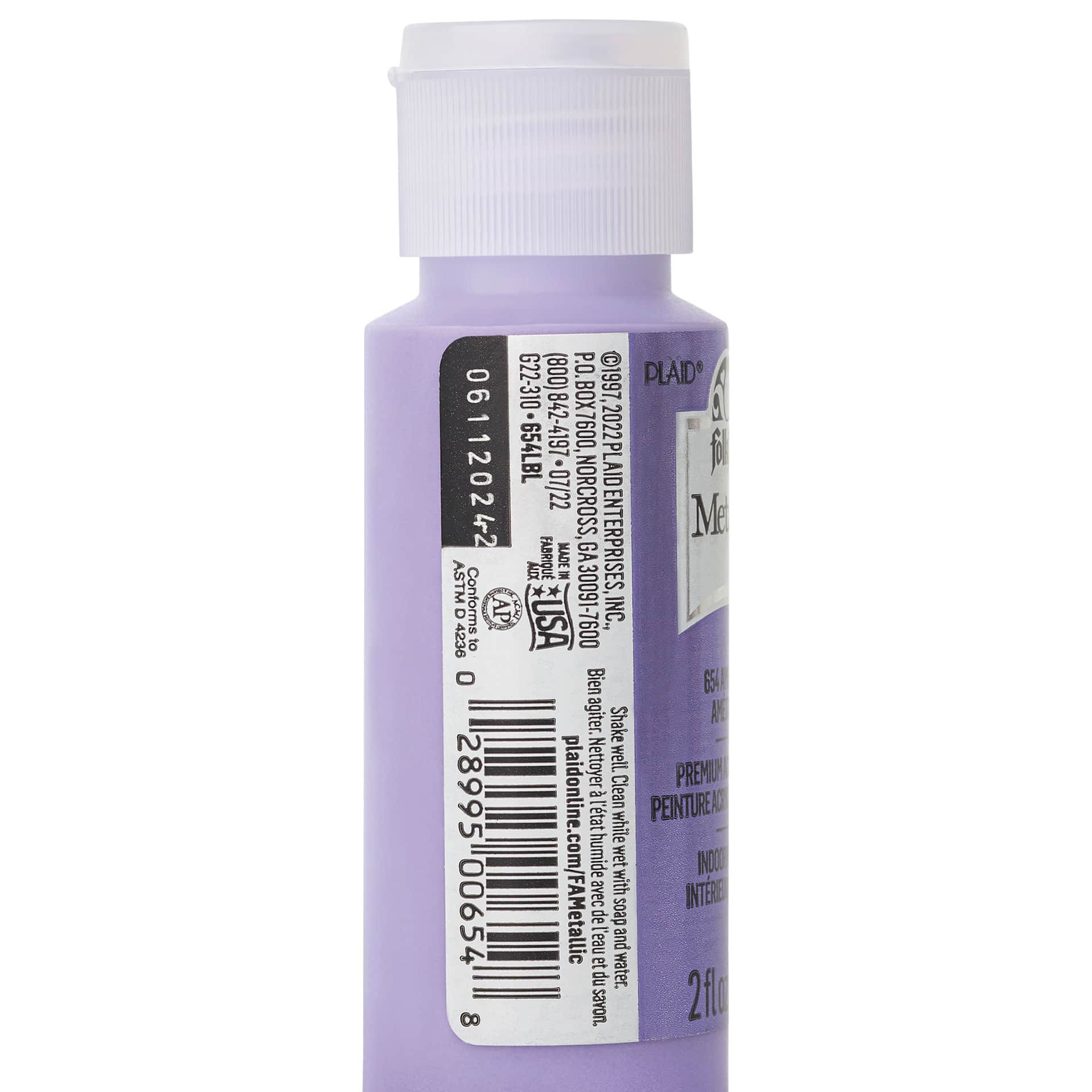 FolkArt Metallic Acrylic Paint - Amethyst, 59 ml bottle side