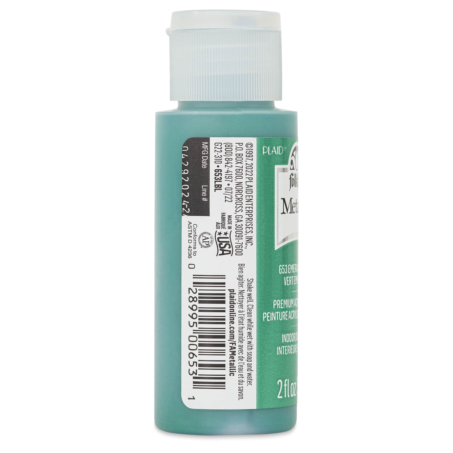FolkArt Metallic Acrylic Paint - Emerald Green, 59 ml - side of bottle