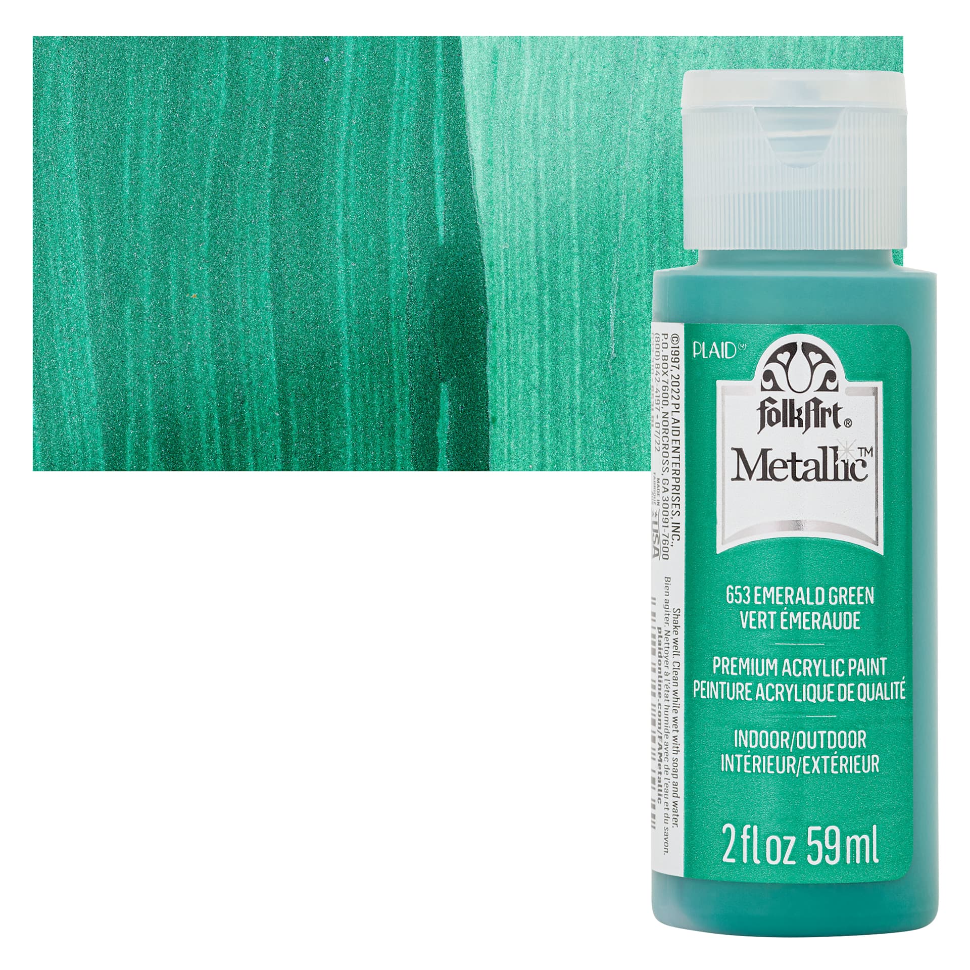FolkArt Metallic Acrylic Paint - Emerald Green - bottle and swatch