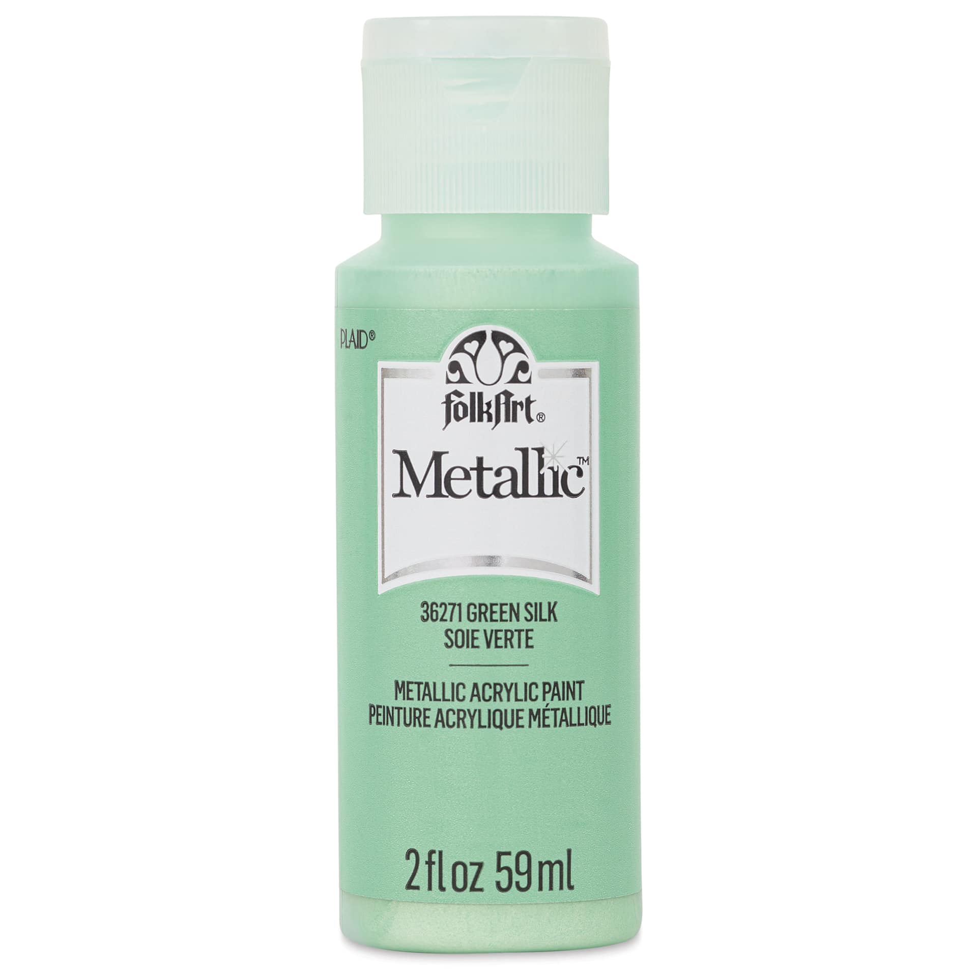 FolkArt Metallic Acrylic Paint - Green Silk, 59 ml - front of bottle