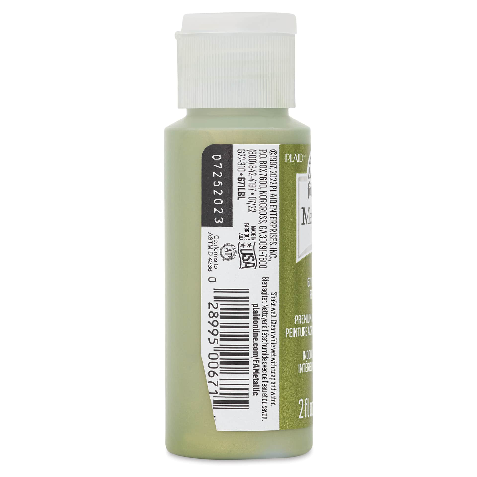 FolkArt Metallic Acrylic Paint - Peridot, 59 ml - side of bottle