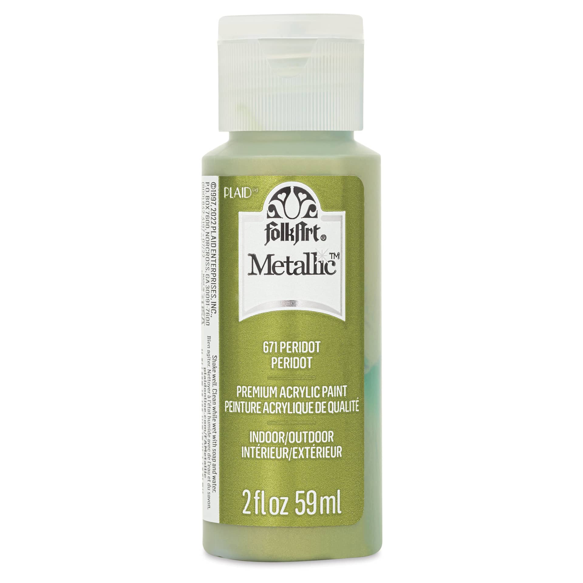 FolkArt Metallic Acrylic Paint - Peridot, 59 ml - front of bottle