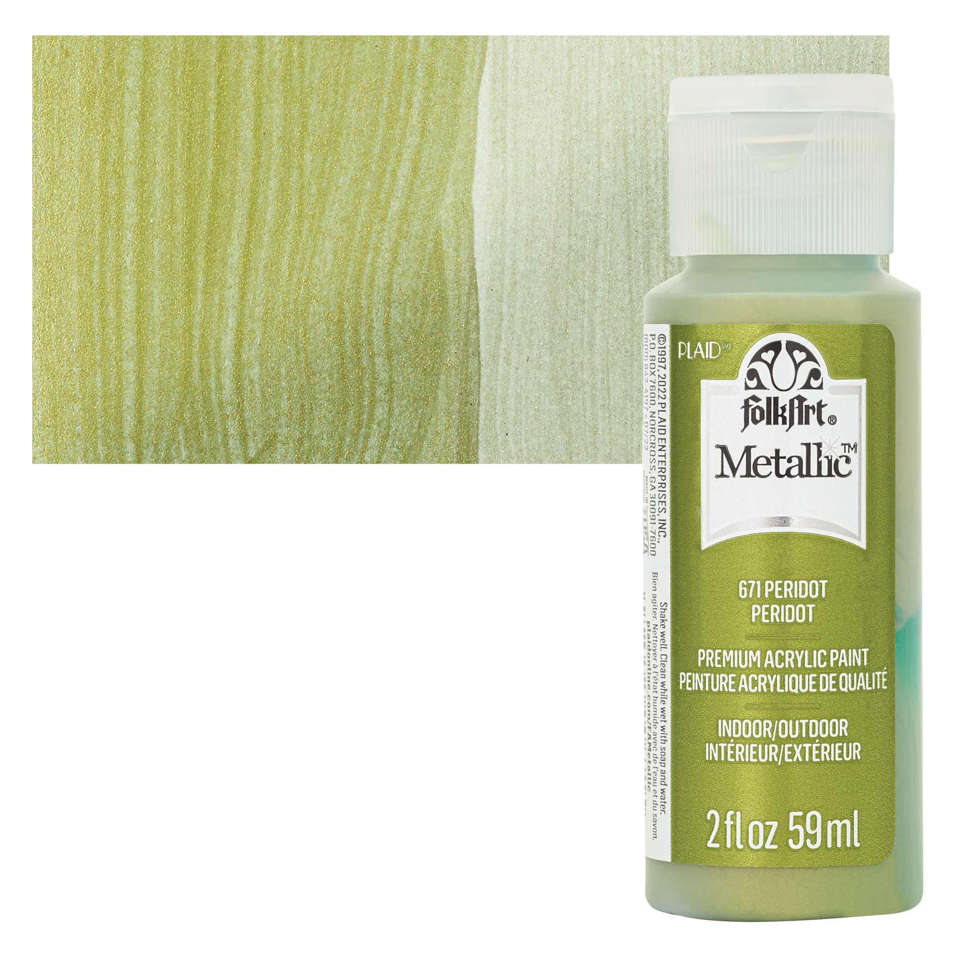 FolkArt Metallic Acrylic Paint - Peridot - bottle and swatch