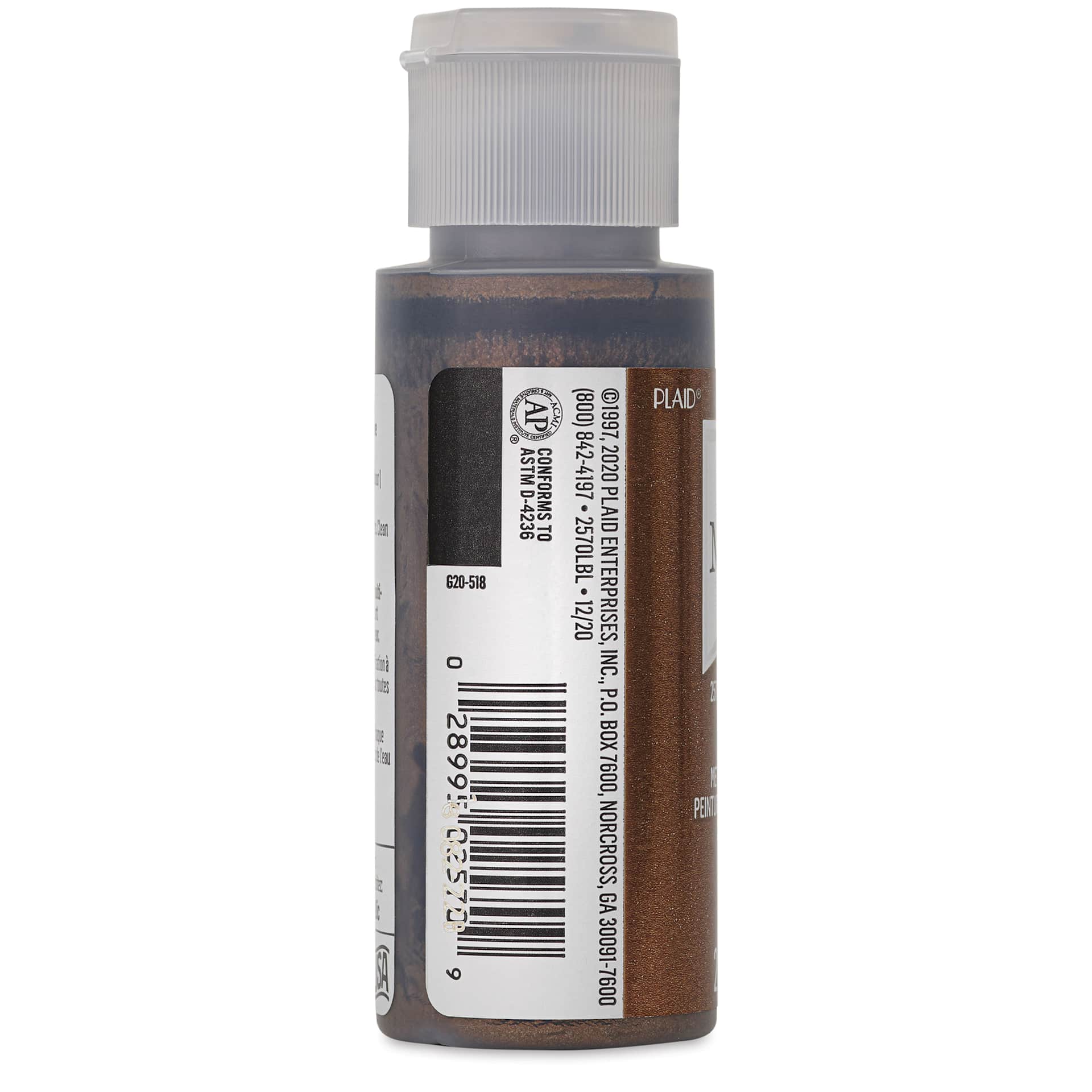 FolkArt Metallic Acrylic Paint - Chocolate Brown, 59 ml bottle side