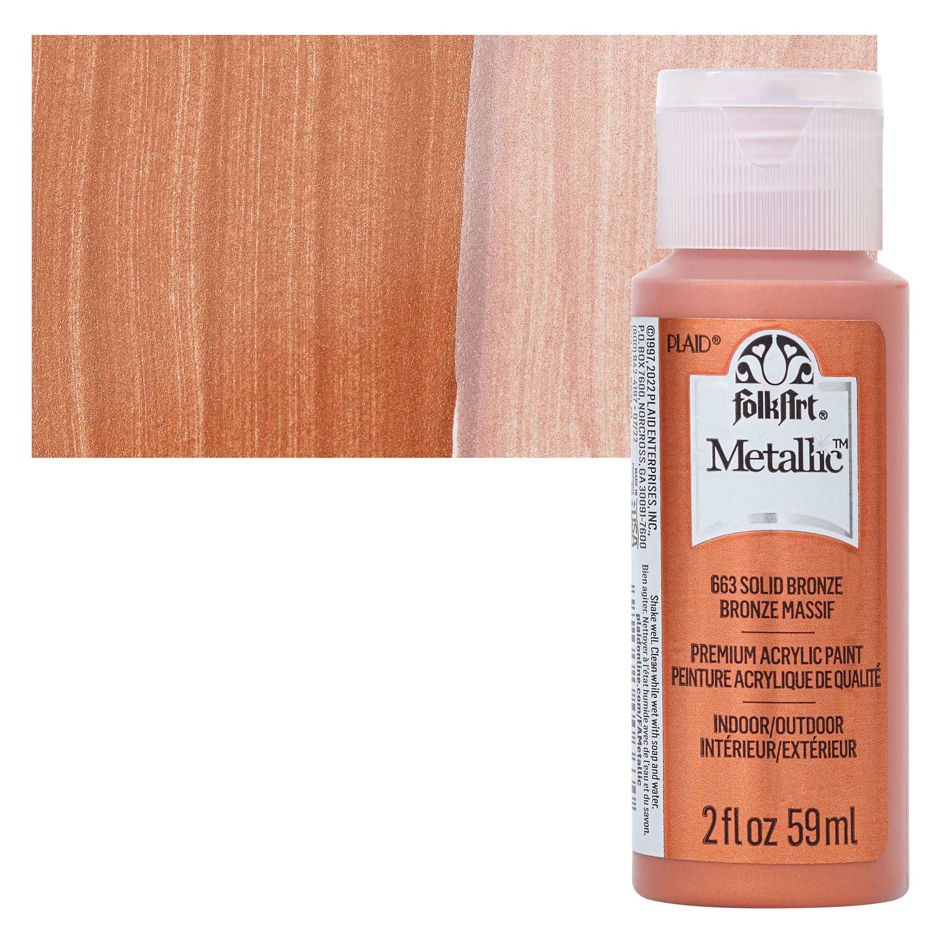 FolkArt Metallic Acrylic Paint - Solid Bronze, 59 ml bottle and swatch