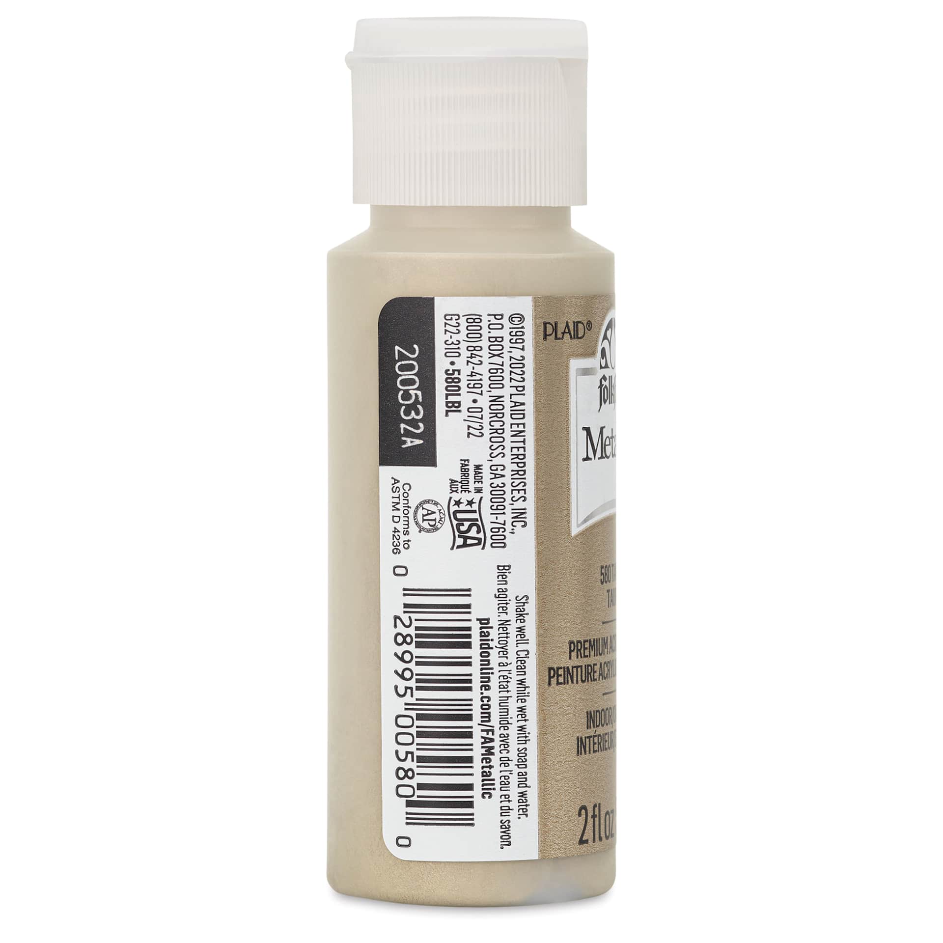 FolkArt Metallic Acrylic Paint - Taupe, 59 ml bottle side