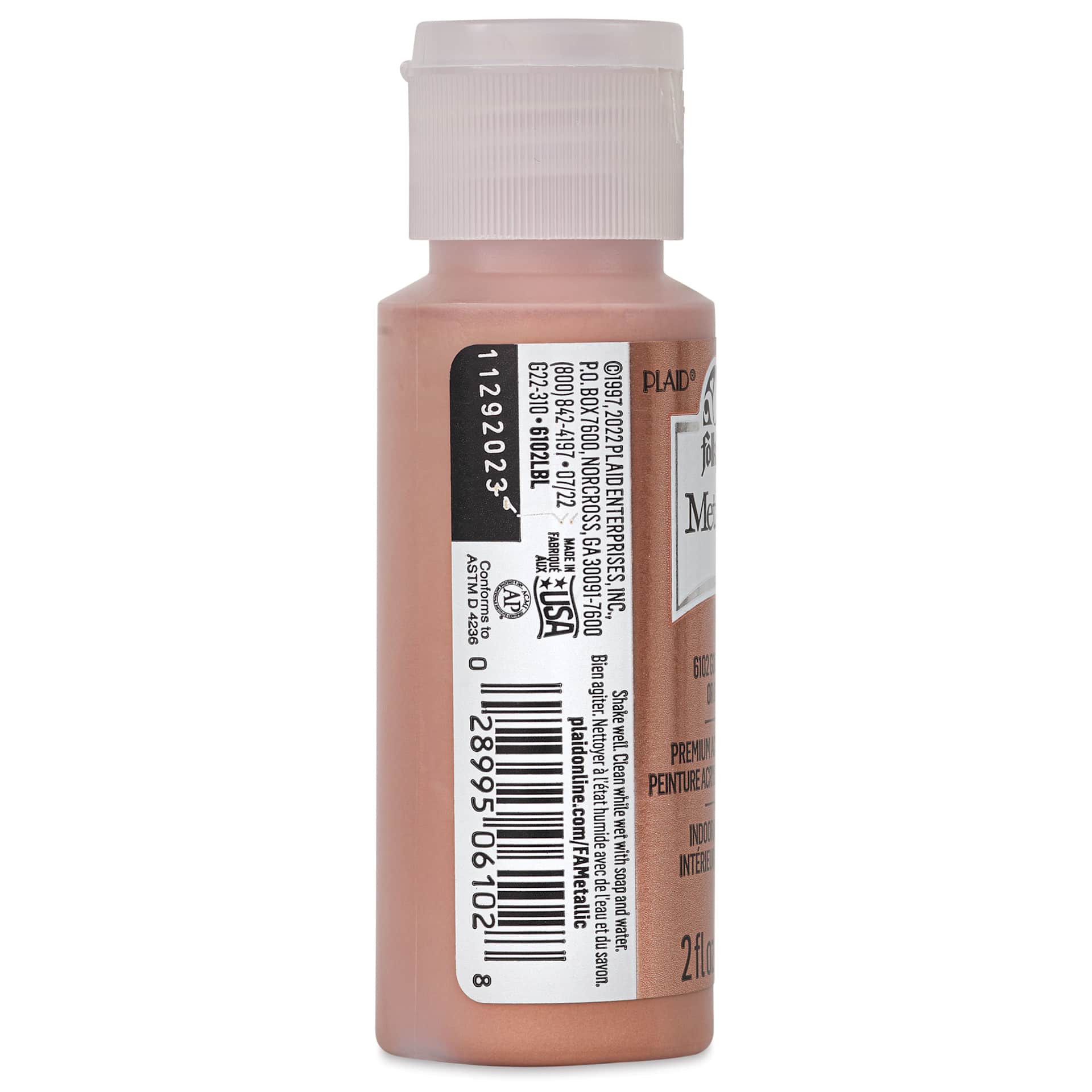 FolkArt Metallic Acrylic Paint - Rose Gold, 59 ml - bottle side