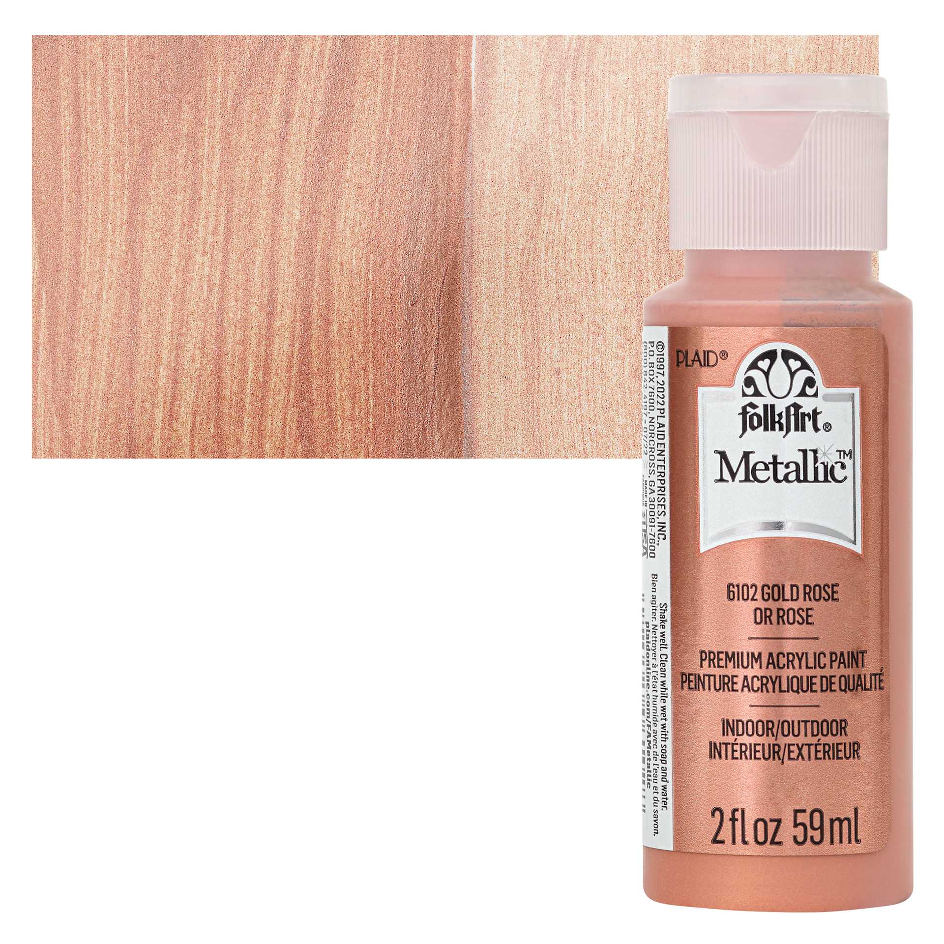 FolkArt Metallic Acrylic Paint - Rose Gold, 59 ml - bottle and swatch