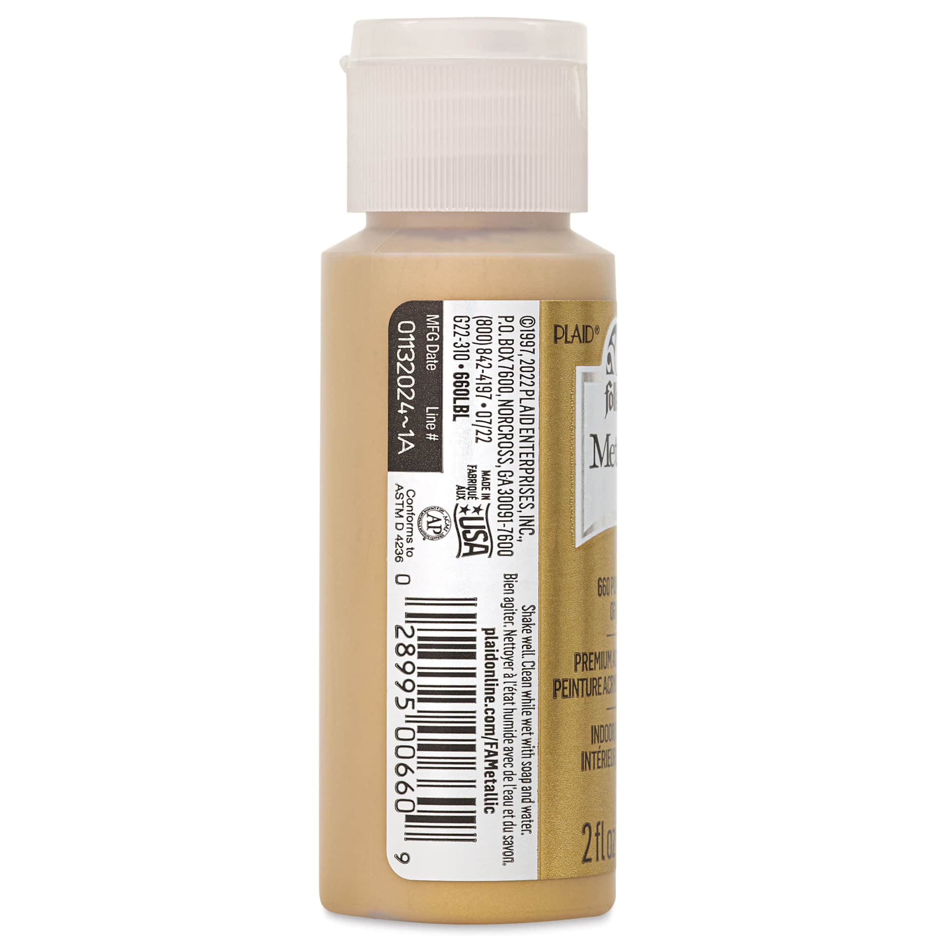 FolkArt Metallic Acrylic Paint - Pure Gold, 59 ml - side of bottle