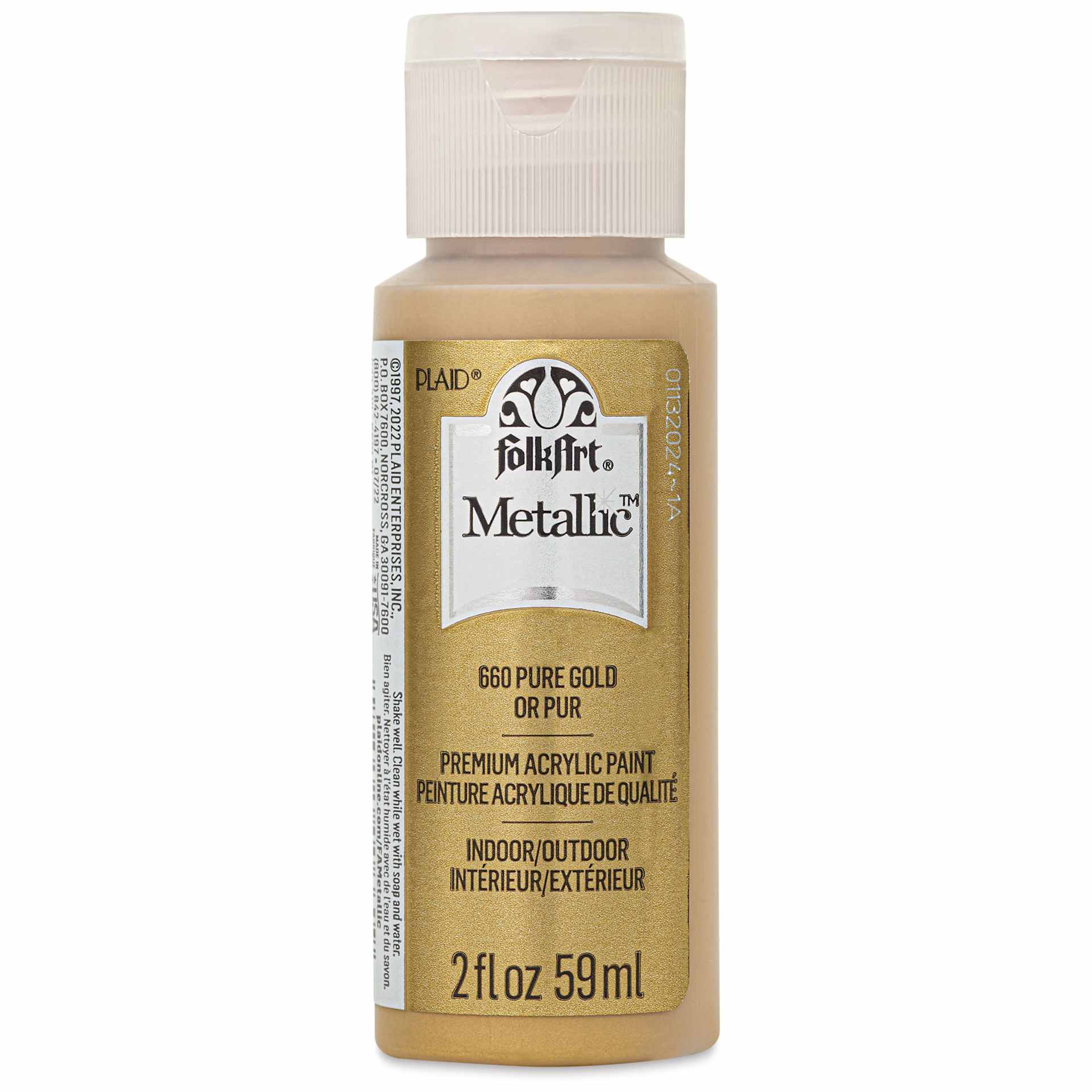FolkArt Metallic Acrylic Paint - Pure Gold, 59 ml - front of bottle