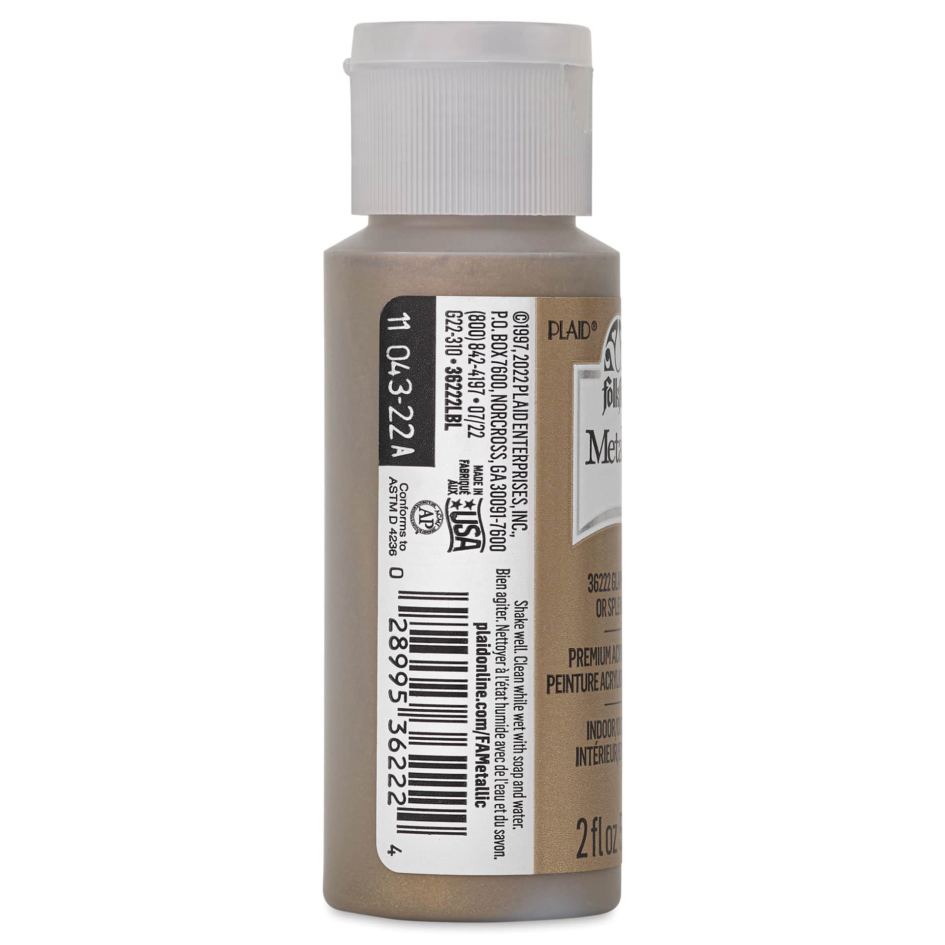 FolkArt Metallic Acrylic Paint - Glam Gold, 59 ml - side of bottle