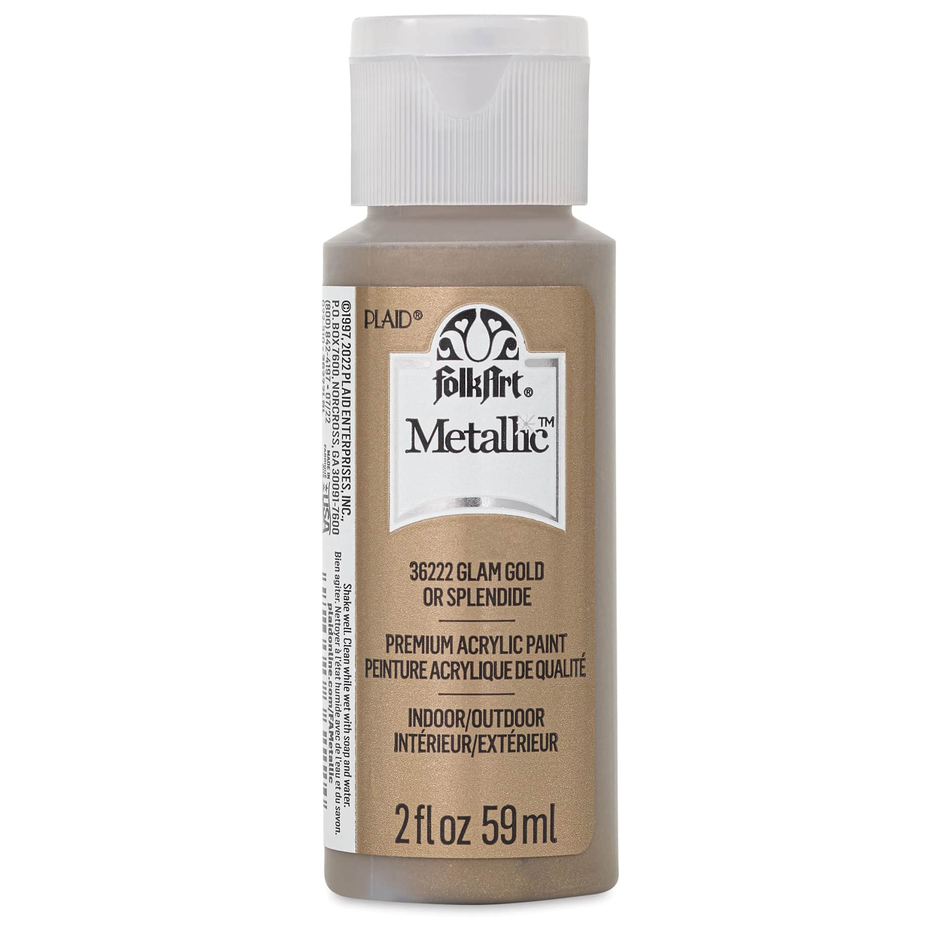 FolkArt Metallic Acrylic Paint - Glam Gold, 59 ml - front of bottle