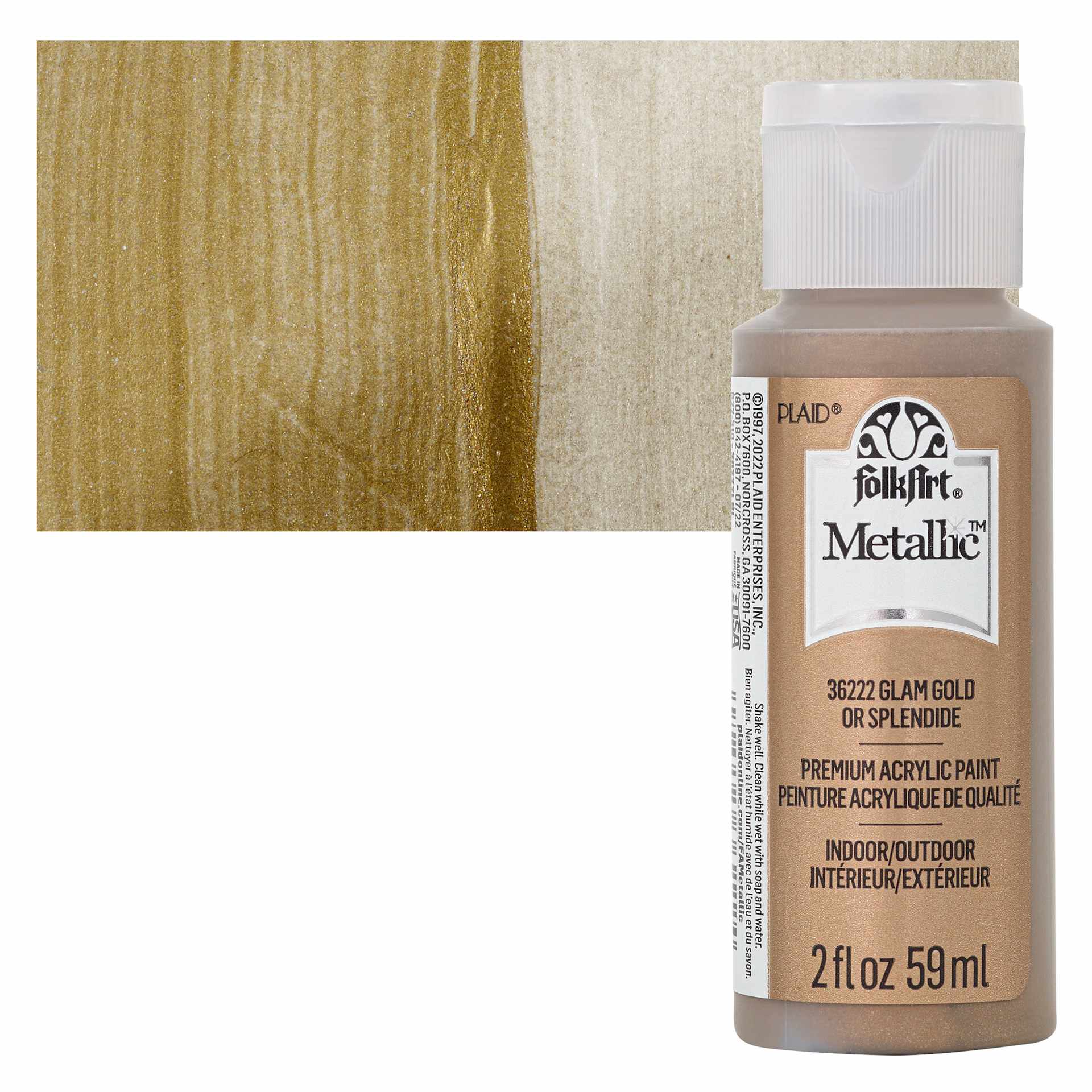 FolkArt Metallic Acrylic Paint - Glam Gold- bottle and swatch