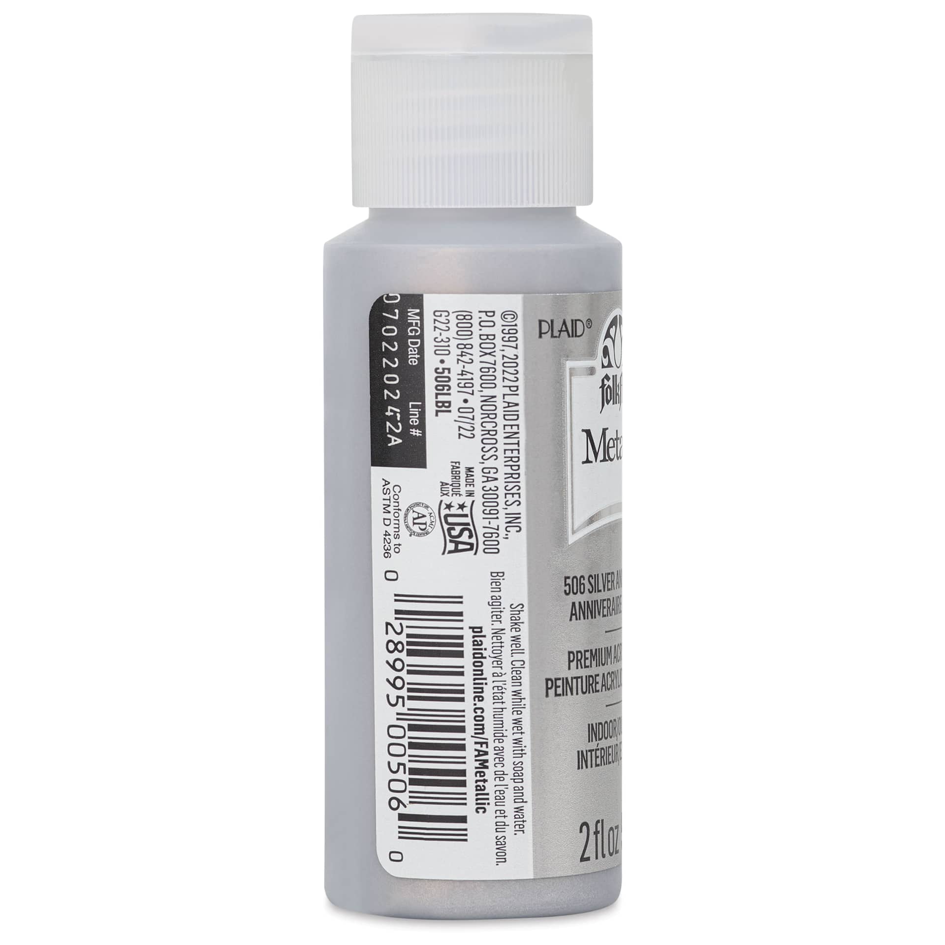 FolkArt Metallic Acrylic Paint - Silver Anniversary, 59 ml - side of bottle