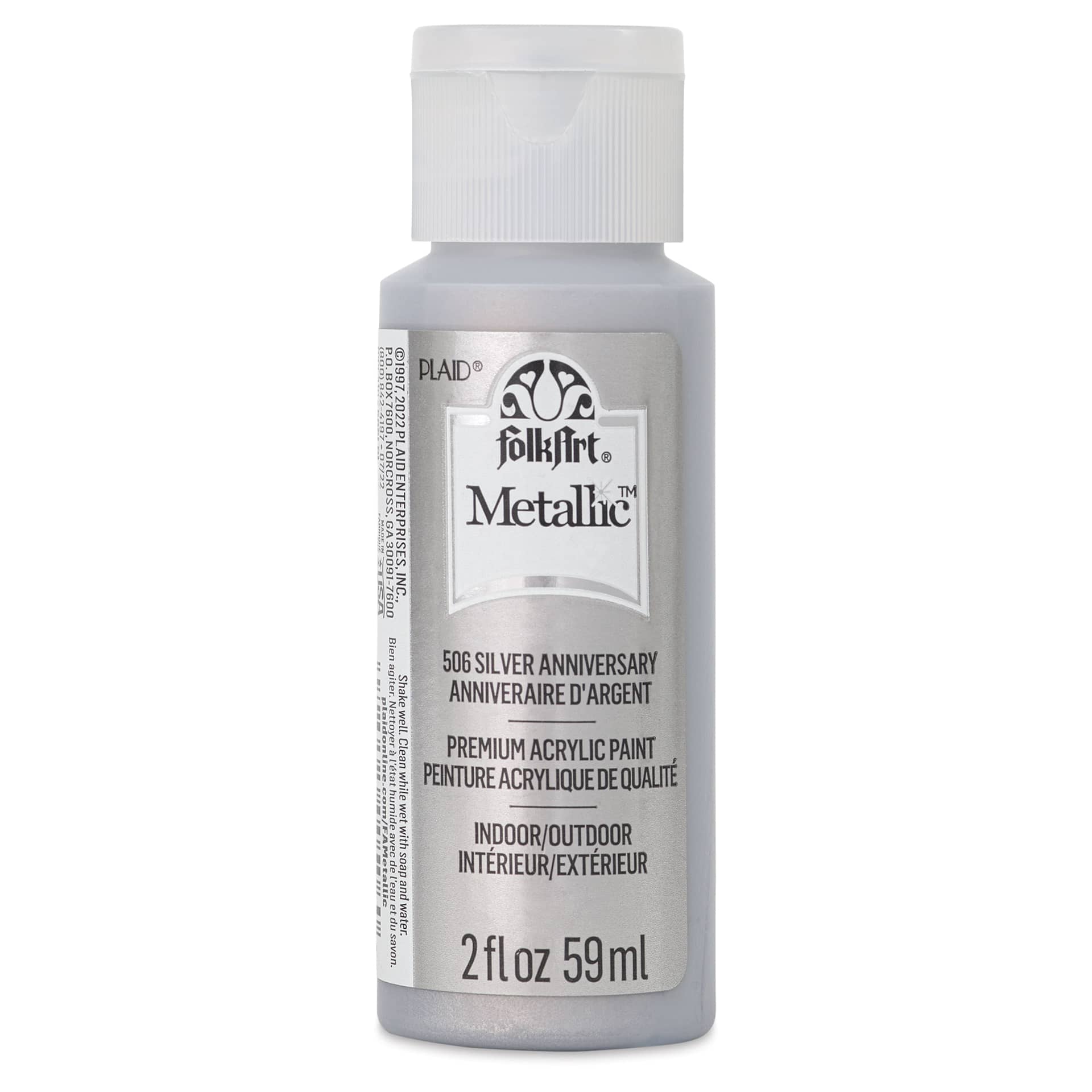 FolkArt Metallic Acrylic Paint - Silver Anniversary, 59 ml - front of bottle