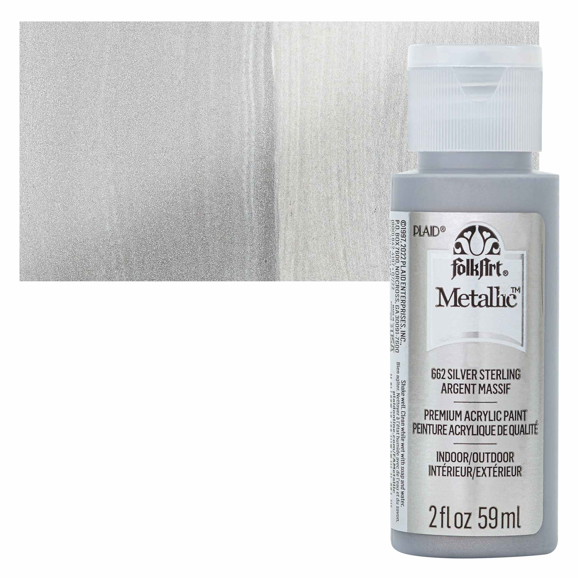 FolkArt Metallic Acrylic Paint - Sterling Silver, 59 ml bottle and swatch