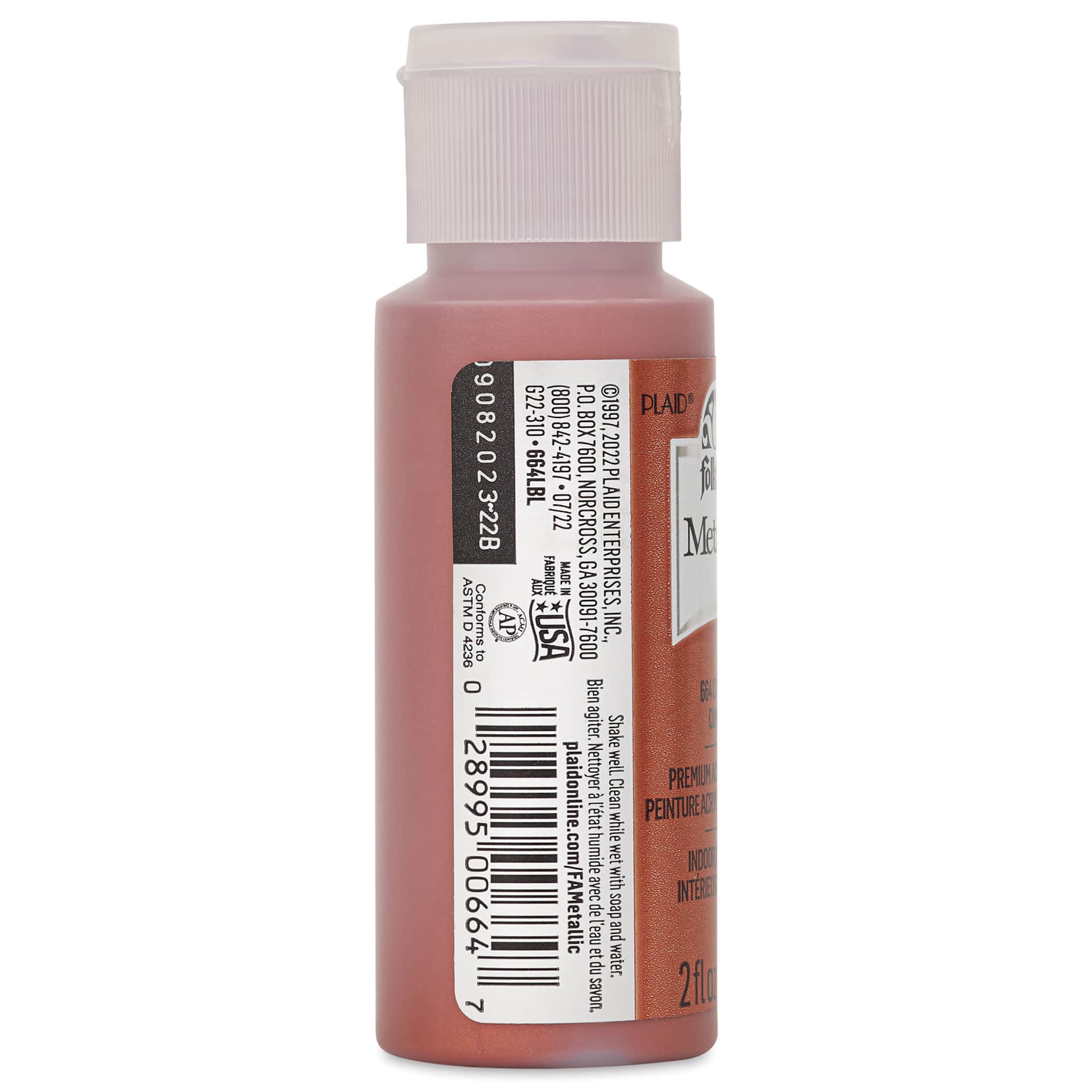 FolkArt Metallic Acrylic Paint - Copper, 59 ml bottle side
