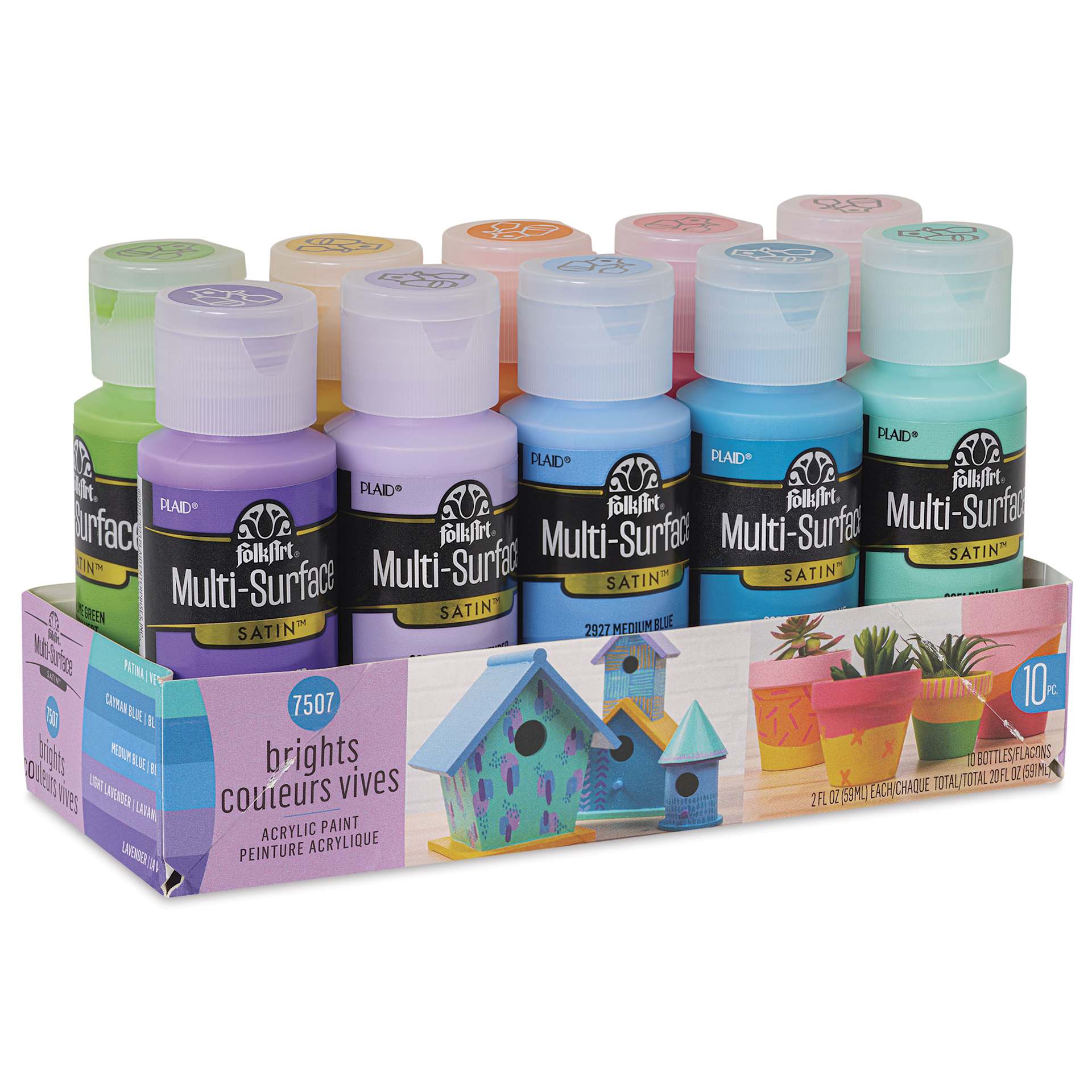 FolkArt Multi-Surface Acrylic Paints - Set of 10, Bright Colors, 59 ml Bottles in package