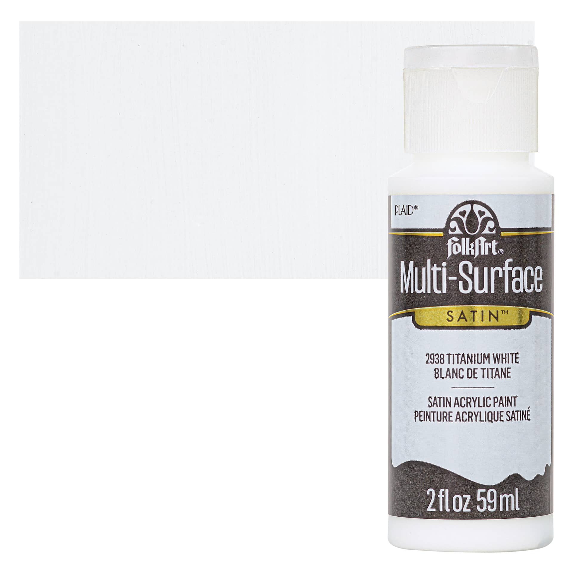 FolkArt Multi-Surface Acrylic Paint - Titanium White, 59 ml bottle and swatch