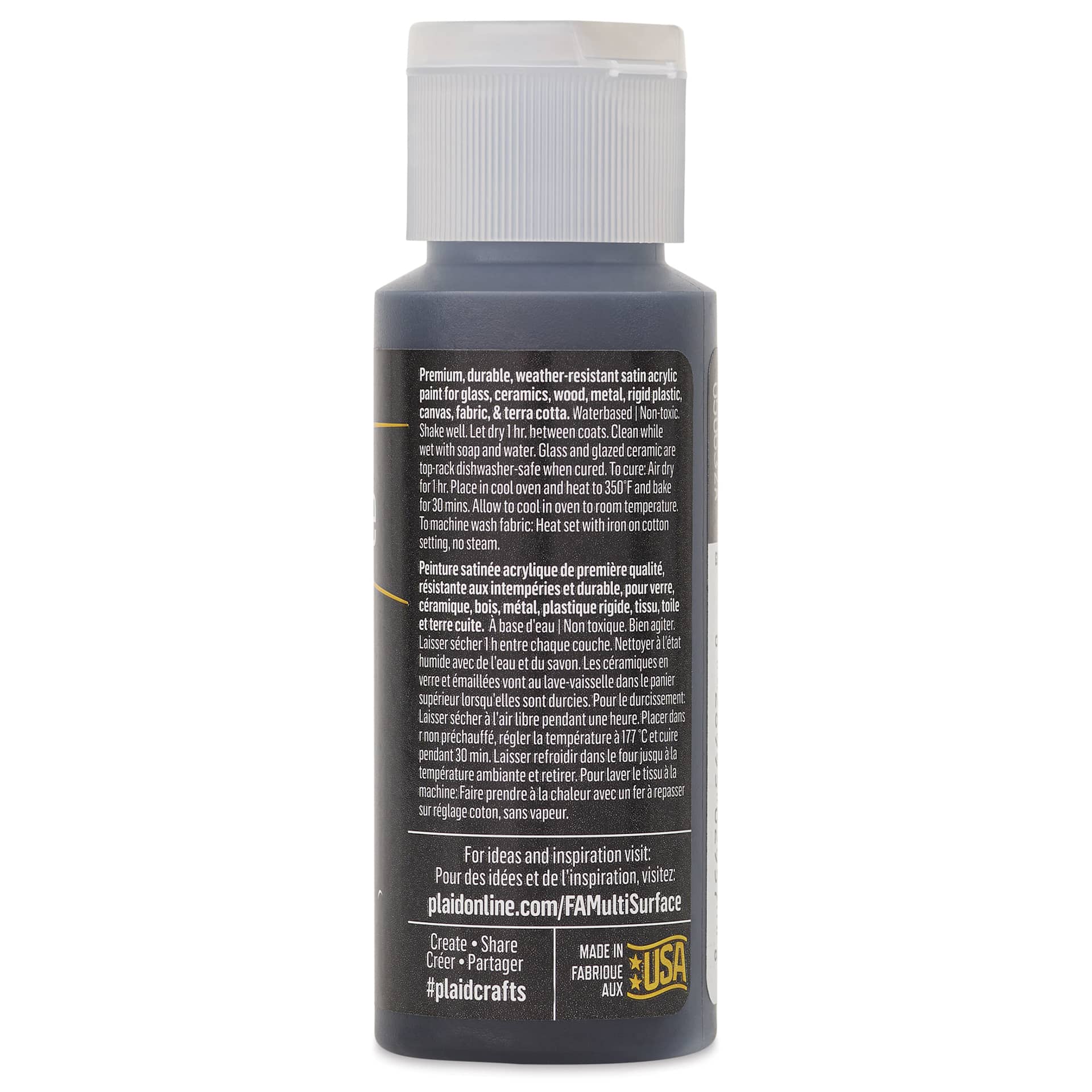 FolkArt Multi-Surface Acrylic Paint - Pure Black, 59 ml bottle back