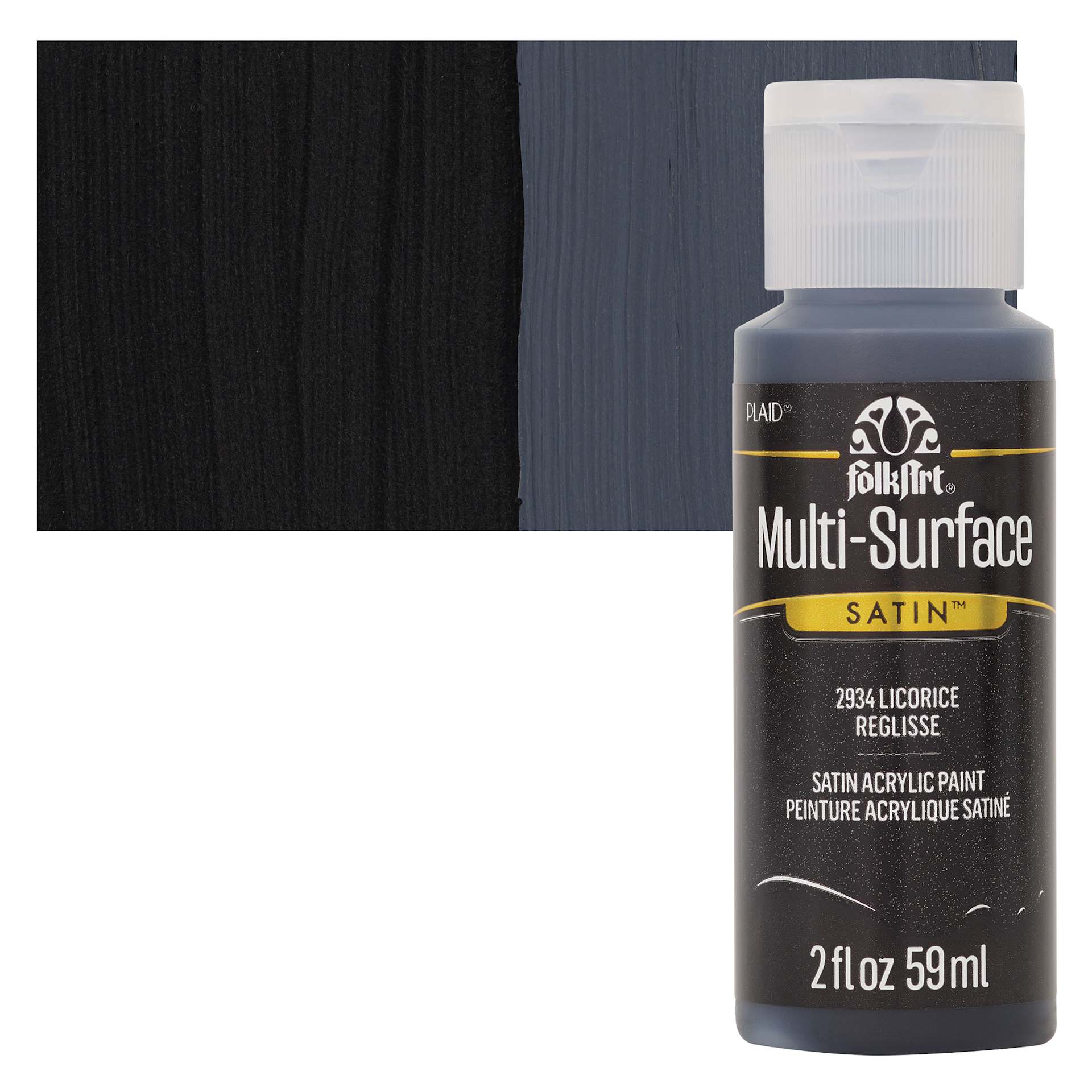 FolkArt Multi-Surface Acrylic Paint - Licorice, 59 ml bottle and swatch