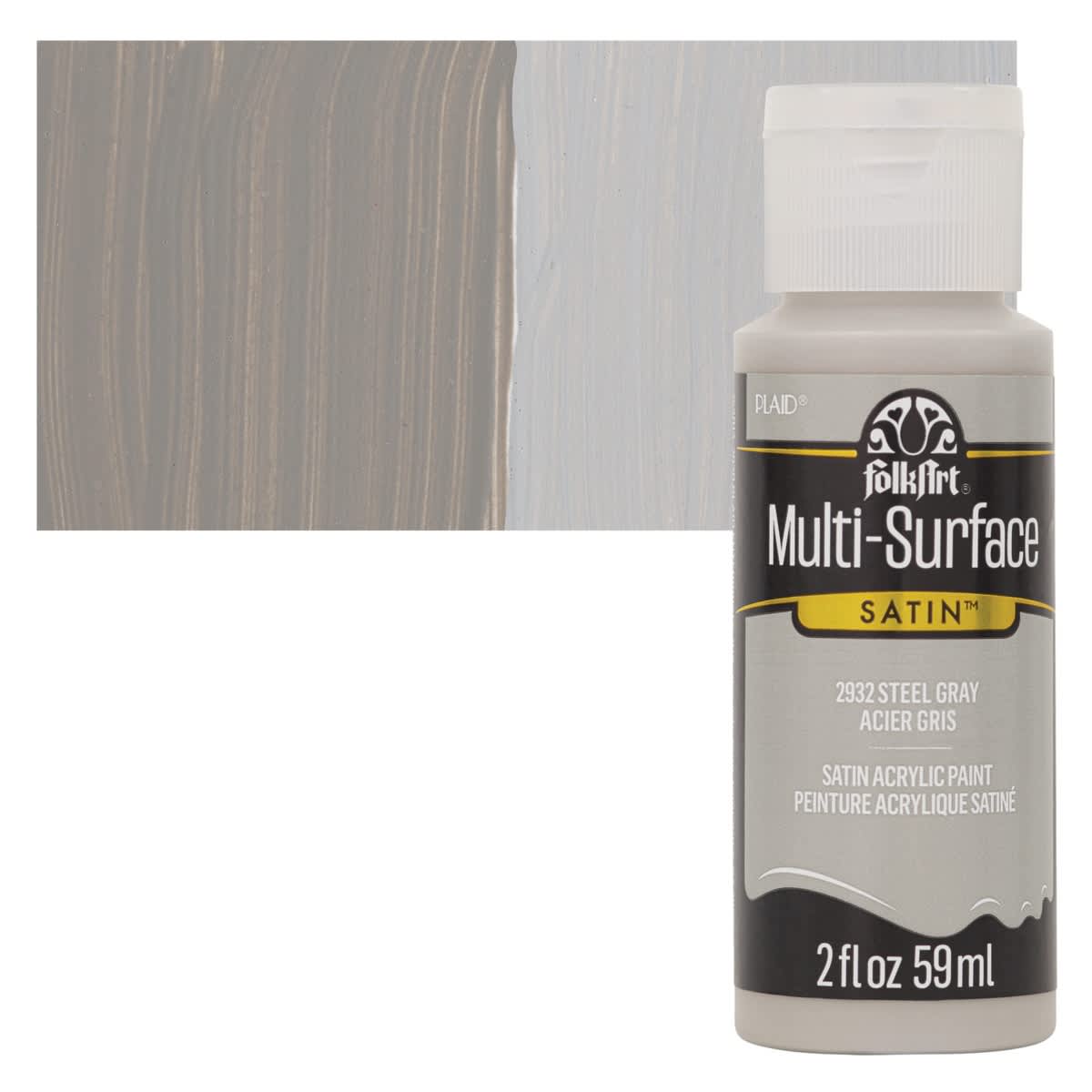 FolkArt Multi-Surface Acrylic Paint -Steel Gray, 59 ml bottle and swatch
