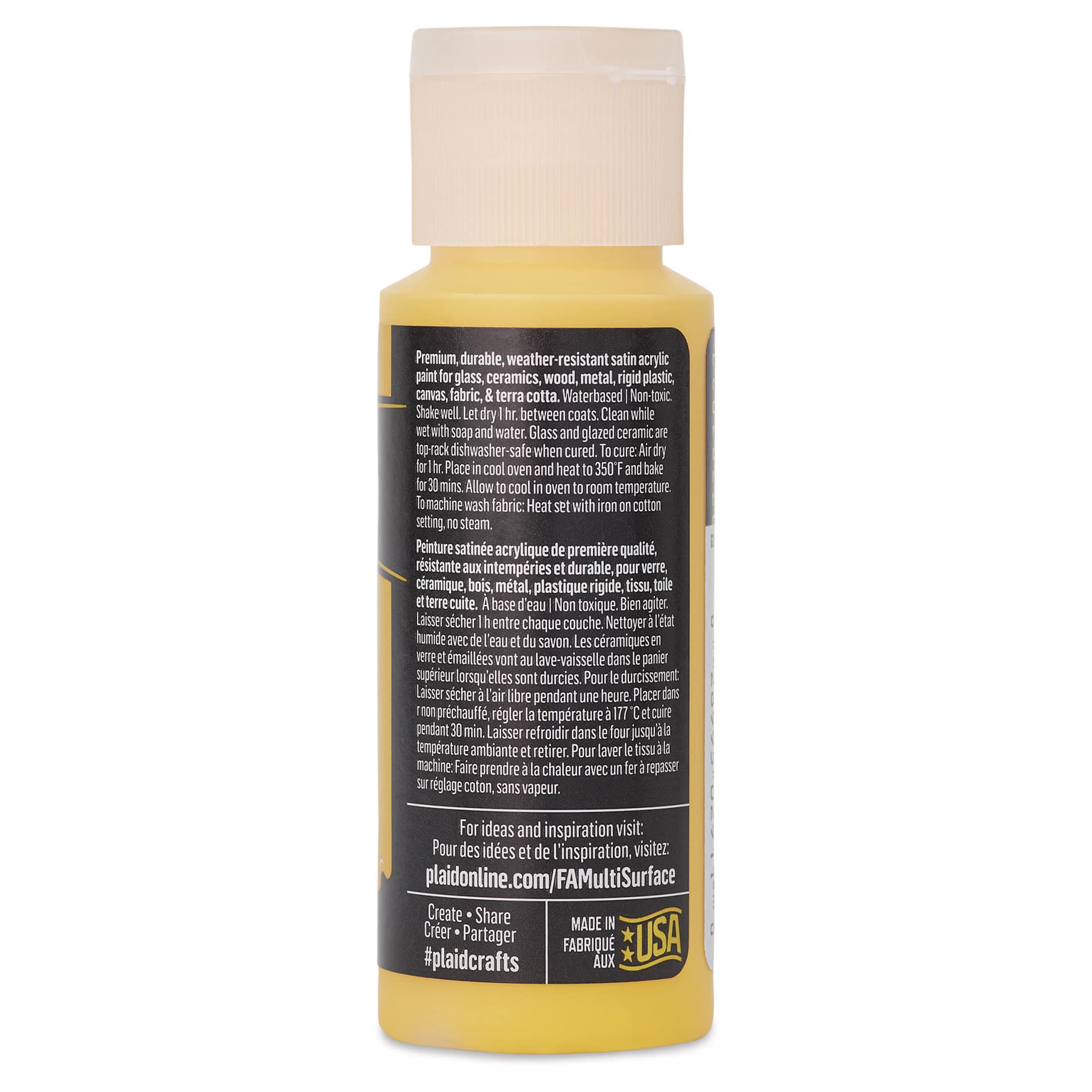 FolkArt Multi-Surface Acrylic Paint - Moon Yellow, 59 ml bottle back