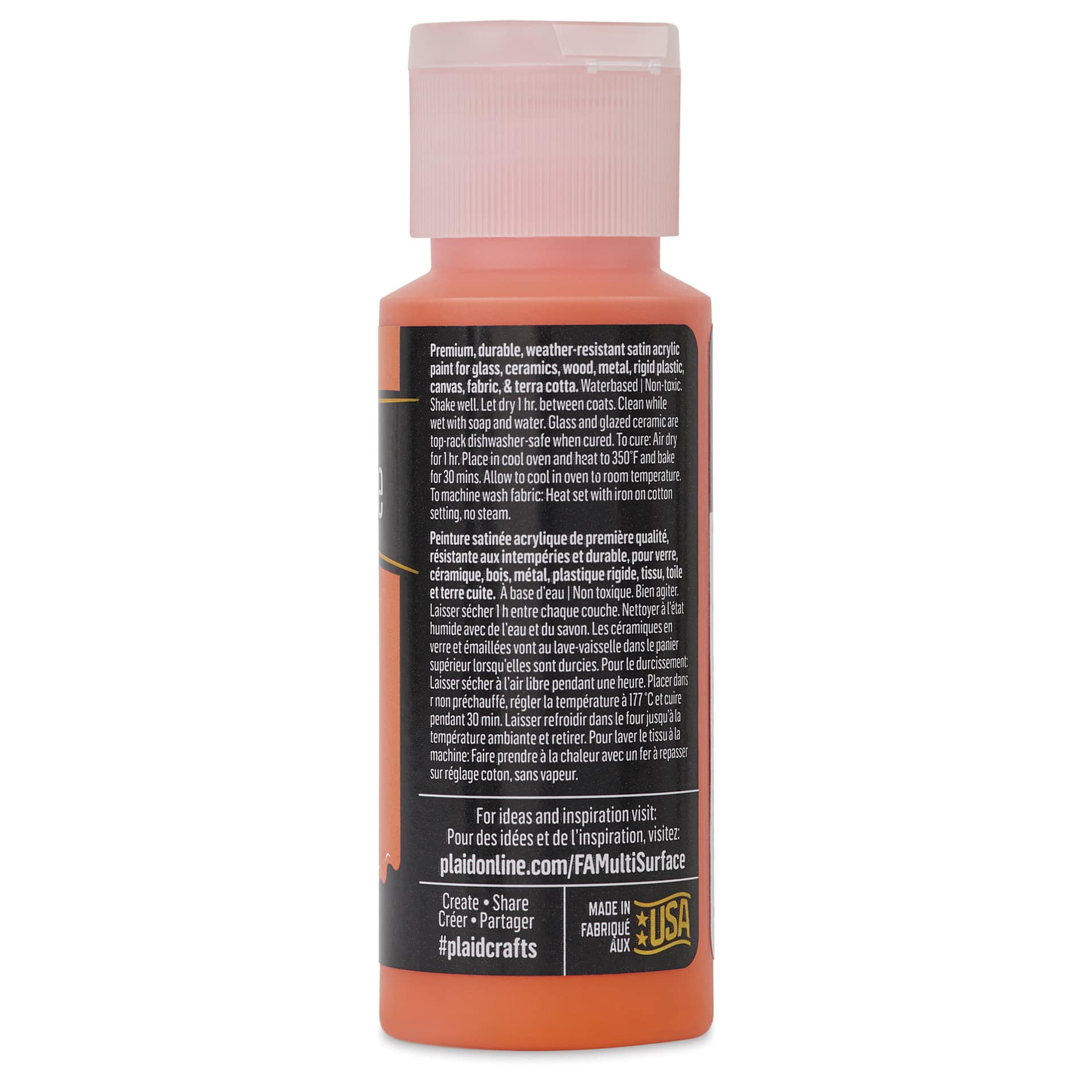 FolkArt Multi-Surface Acrylic Paint - Pure Orange, 59 ml bottle back