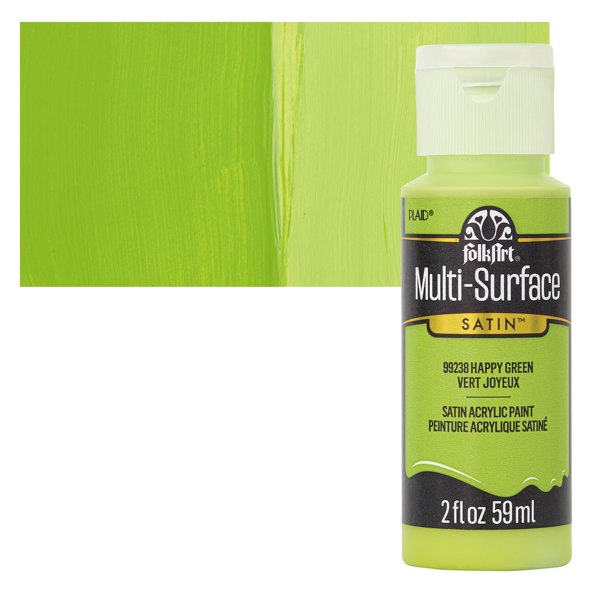 FolkArt Multi-Surface Acrylic Paint - Happy Green, 59 ml bottle and swatch