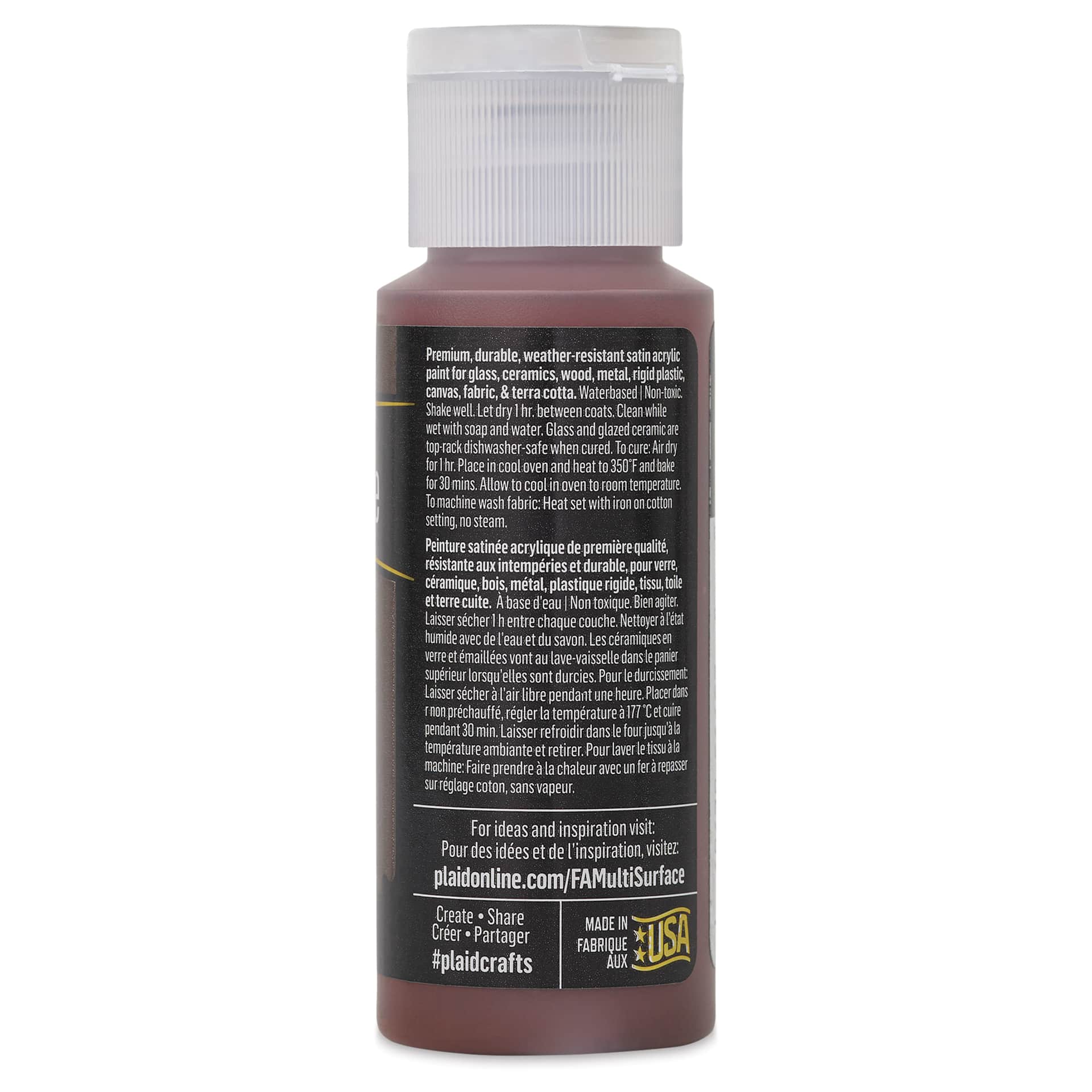 FolkArt Multi-Surface Acrylic Paint - Burnt Umber, 59 ml bottle back