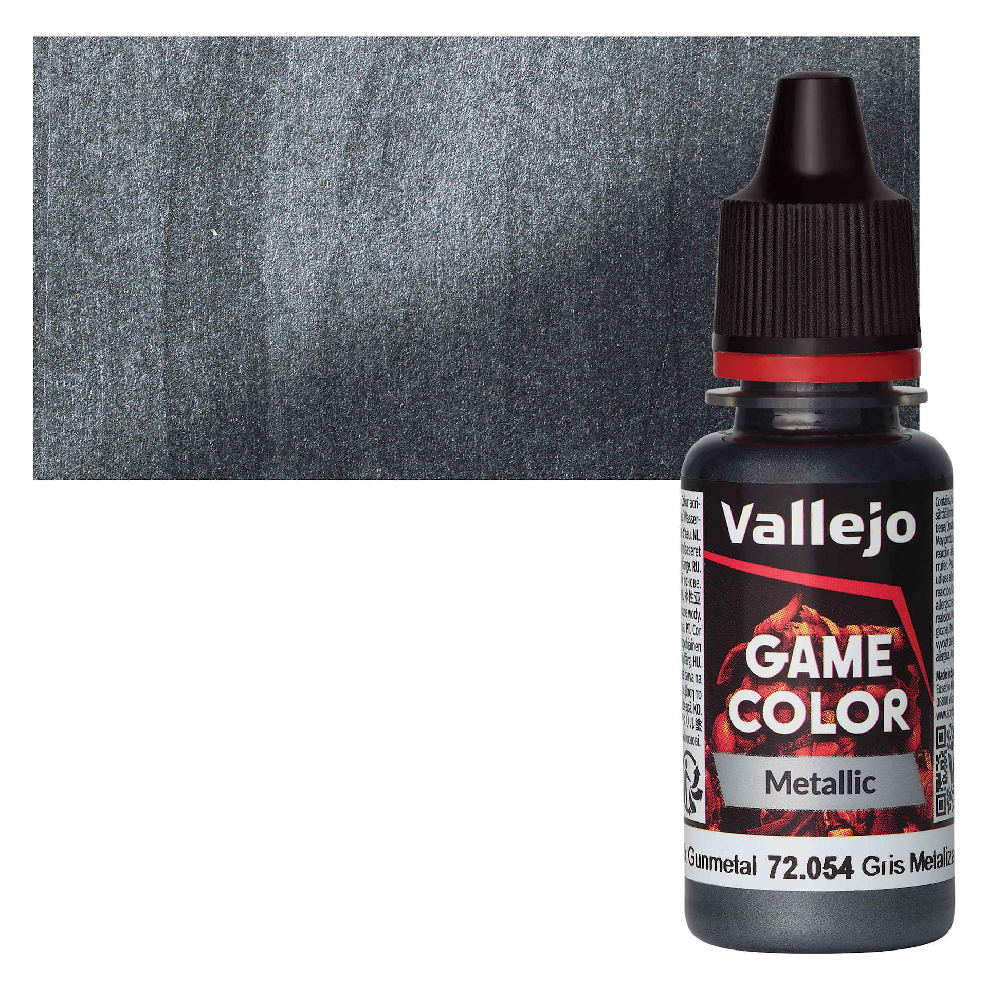 Vallejo Game Color Acrylic Paint - Dark Gunmetal - Bottle and Swatch