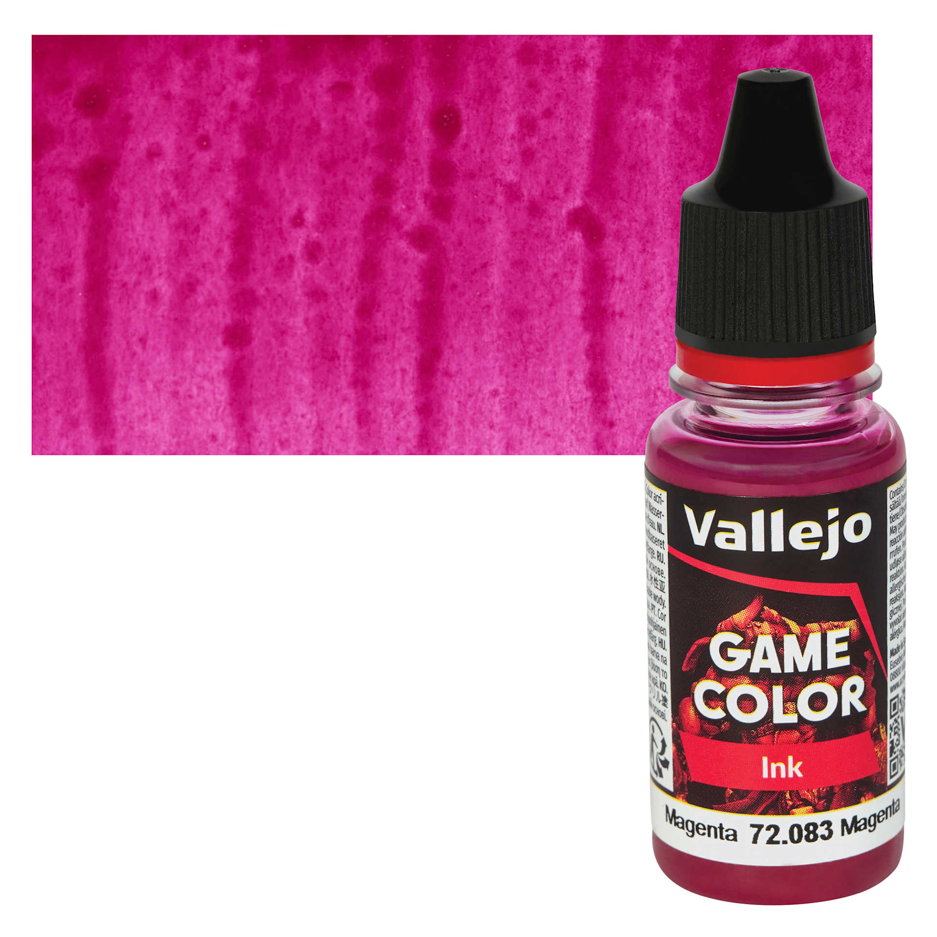Vallejo Game Color Acrylic Ink - Magenta - Bottle and Swatch
