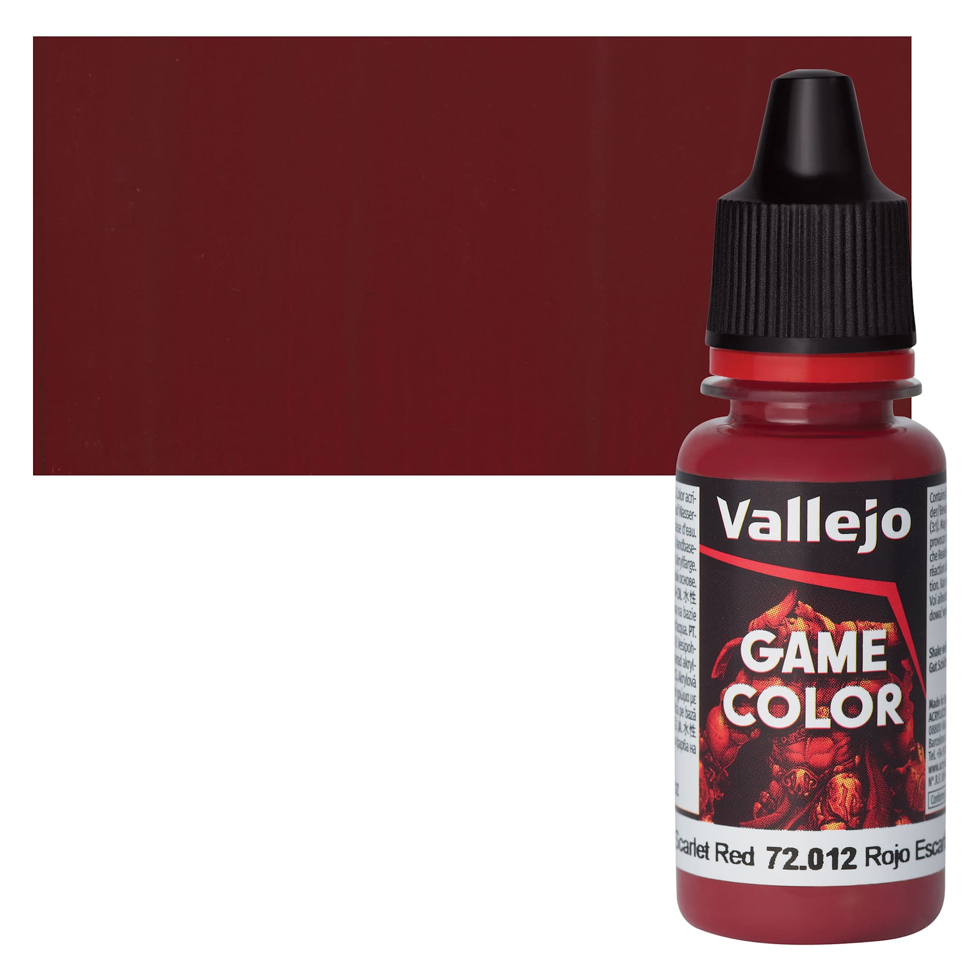 Vallejo Game Color Acrylic Paint - Scarlet Red - Bottle and Swatch